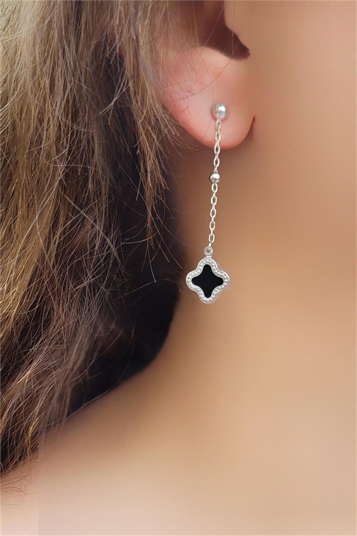 Toplu Sedefli Yonca Gümüş Küpe