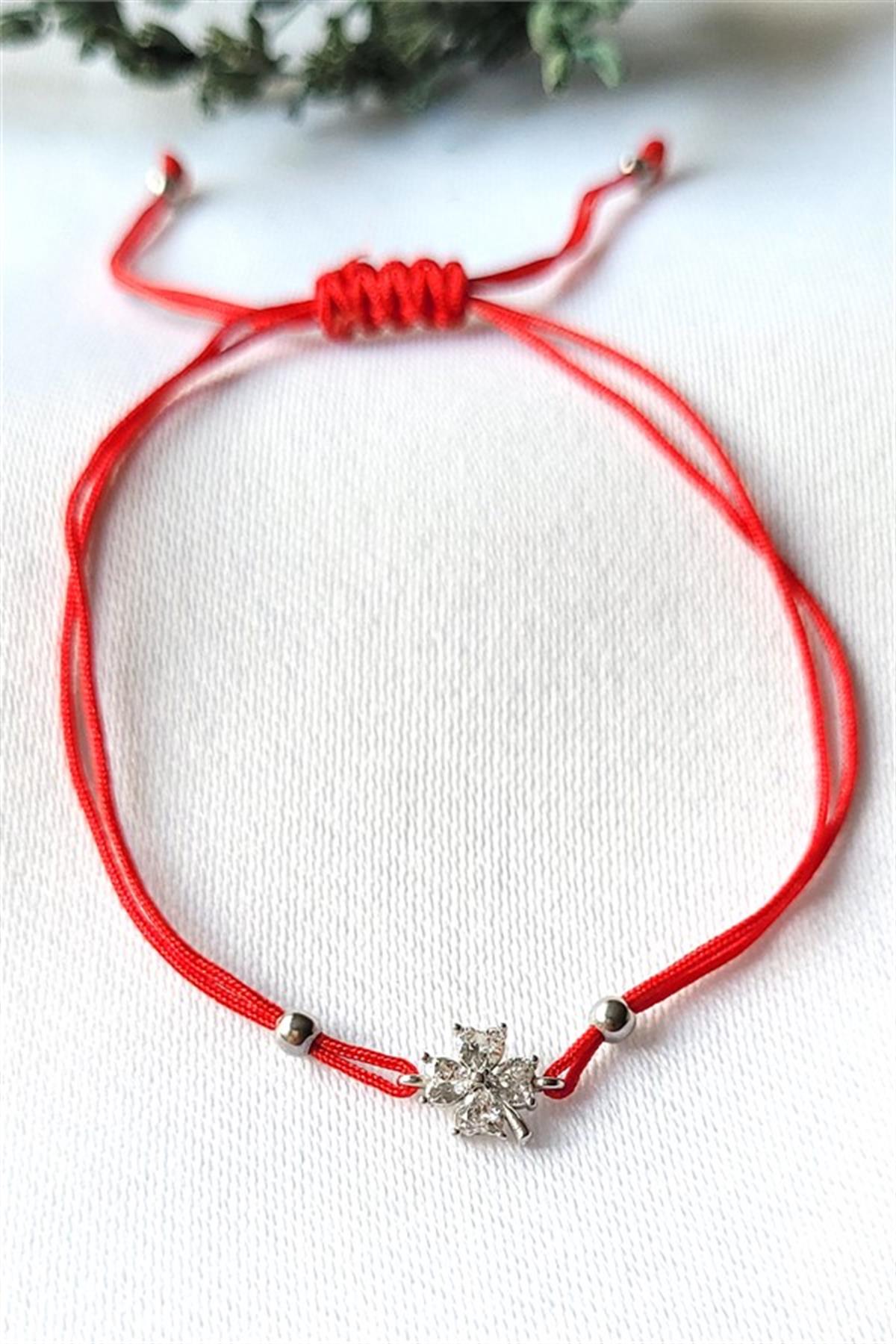 Zirkon Taş Yonca Gümüş Bileklik