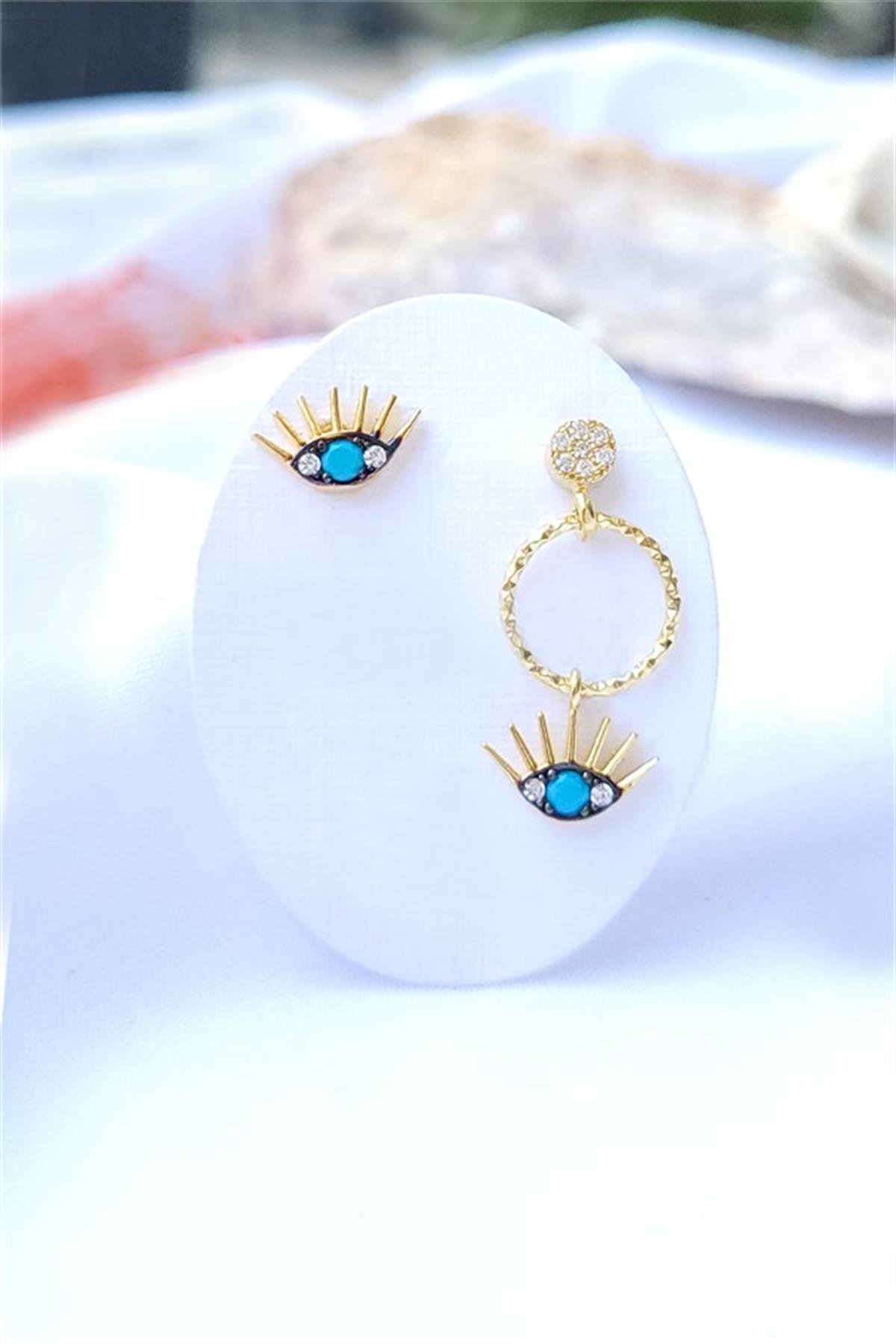 Zirkon Taşlı Göz Gümüş Küpe