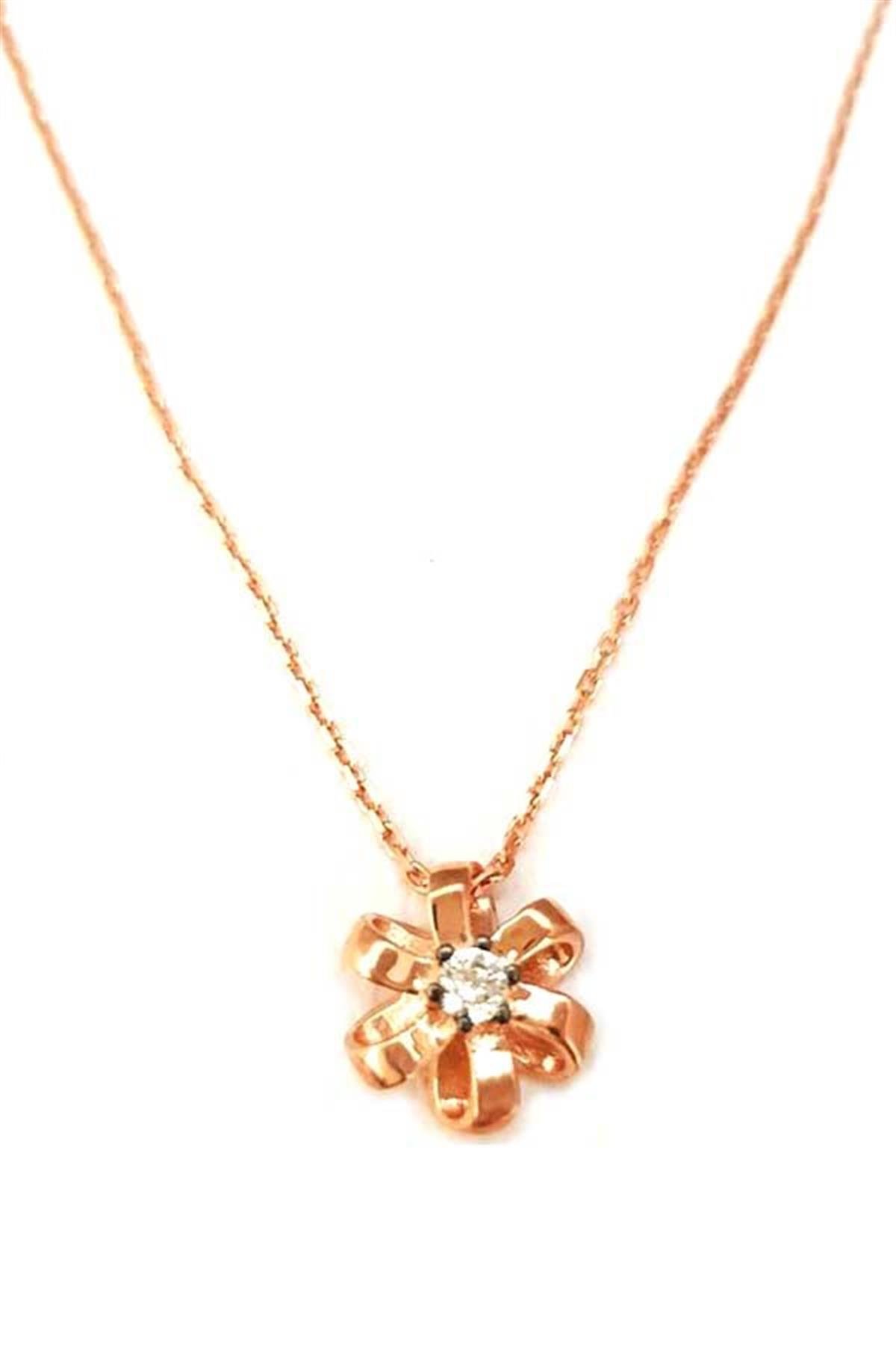 Zirkon Taşlı Gümüş Çiçek Kolye