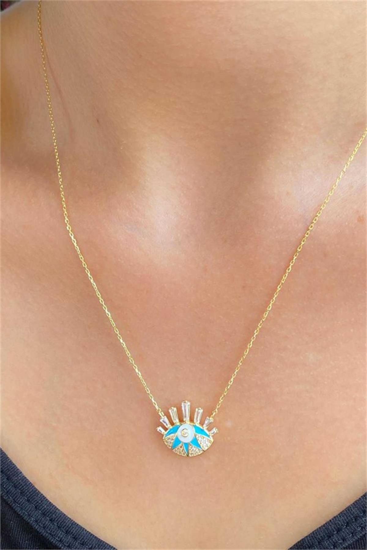 Zirkon Taşlı Gümüş Göz Kolye