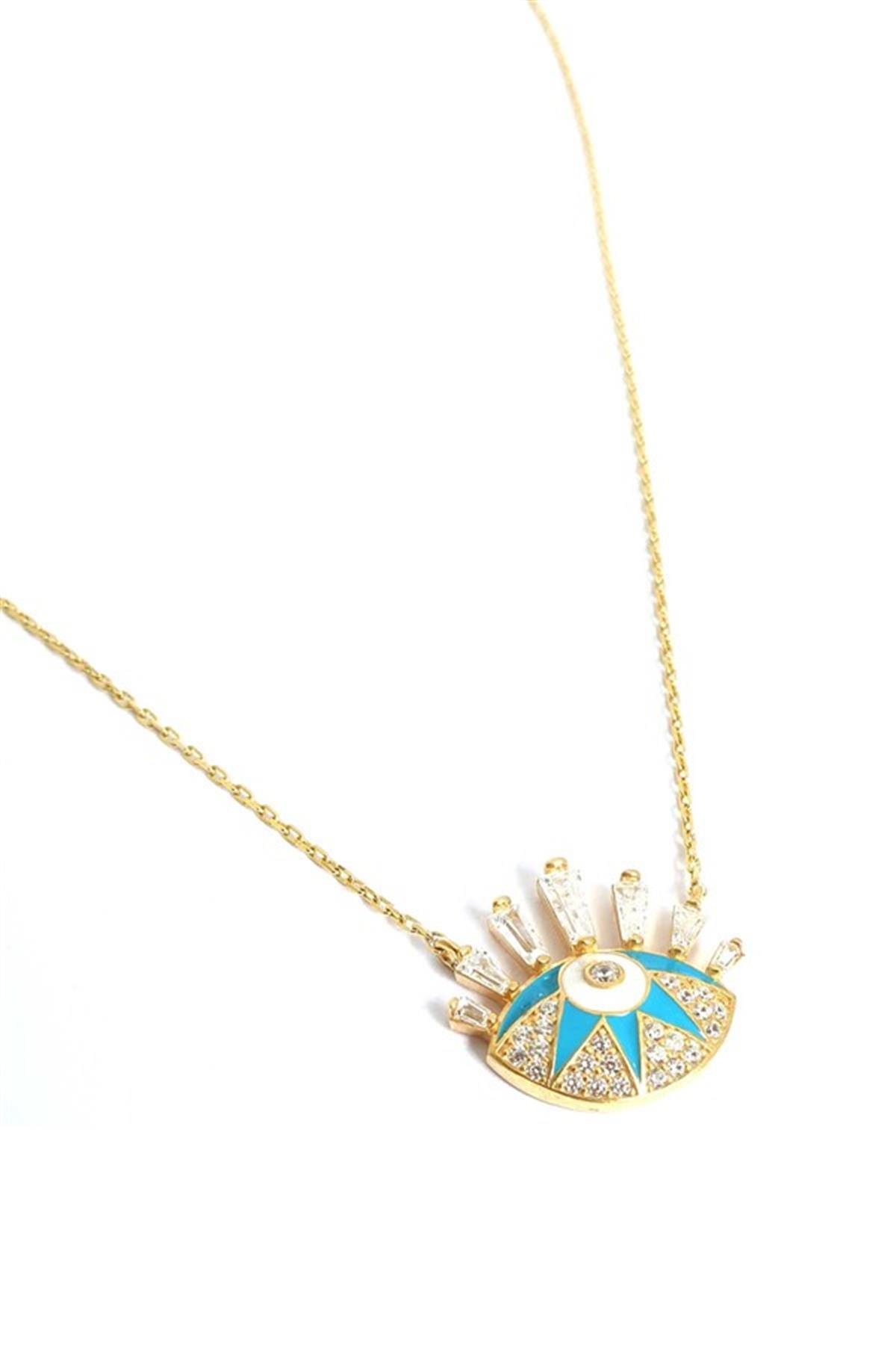 Zirkon Taşlı Gümüş Göz Kolye