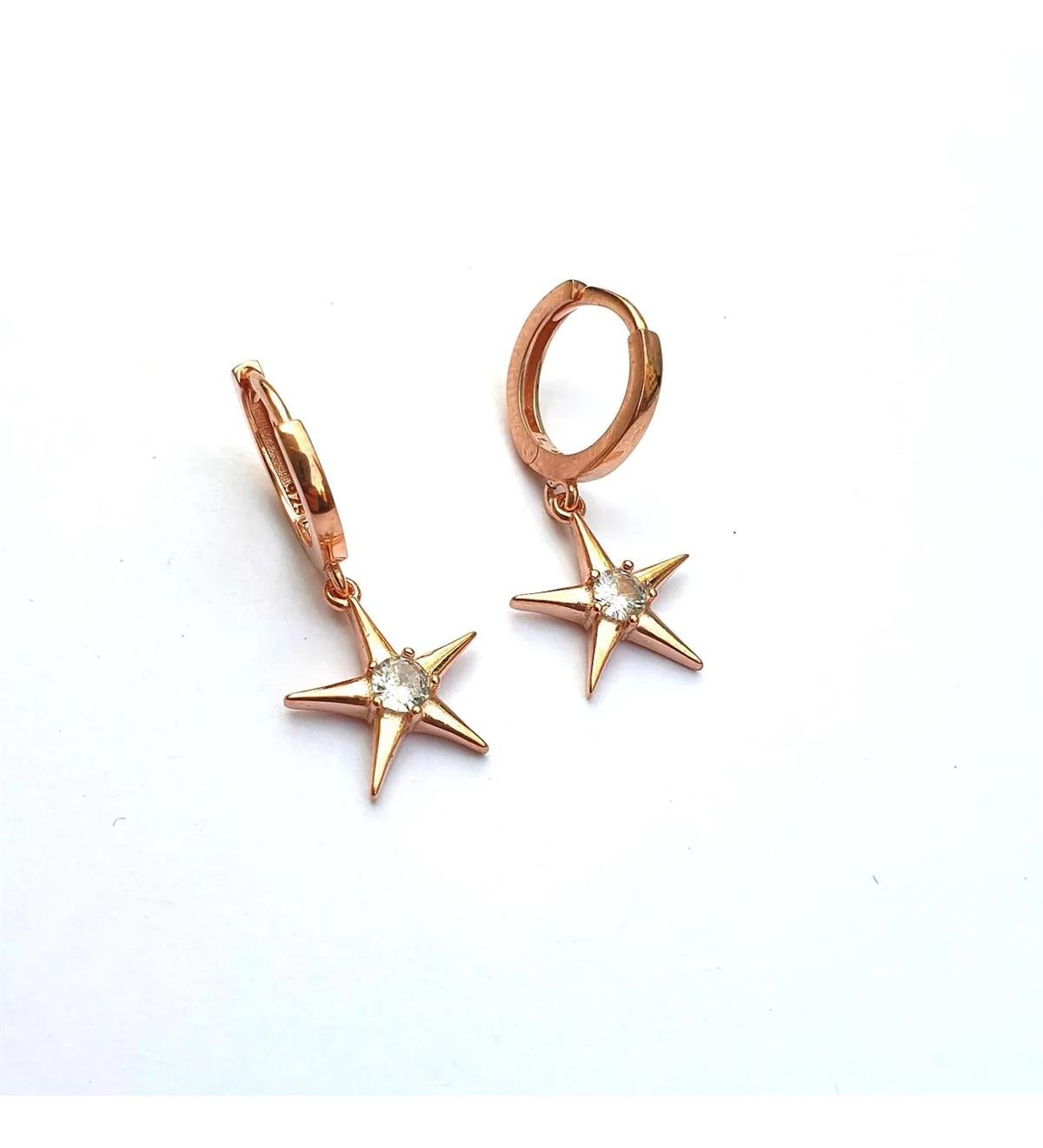 Zirkon Taşlı Gümüş Yıldız Küpe