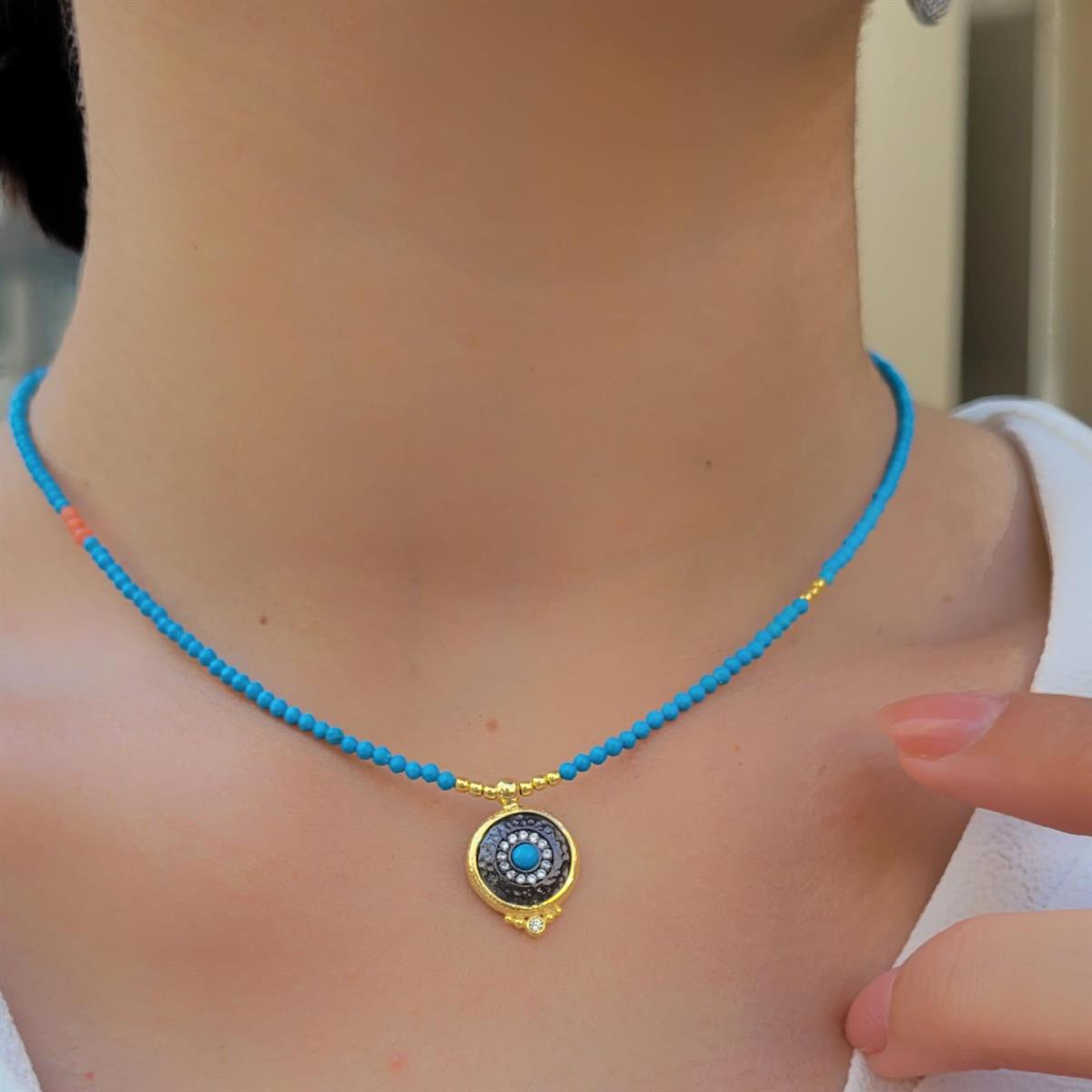 Zirkon Taşlı Turkuaz Gümüş Kolye