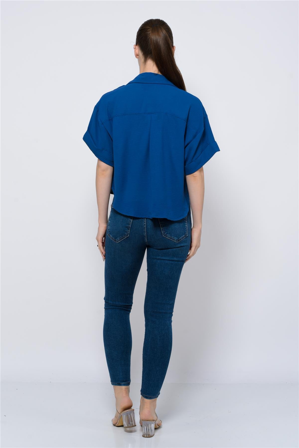Kadın Aerobin Crop Gömlek Mavi