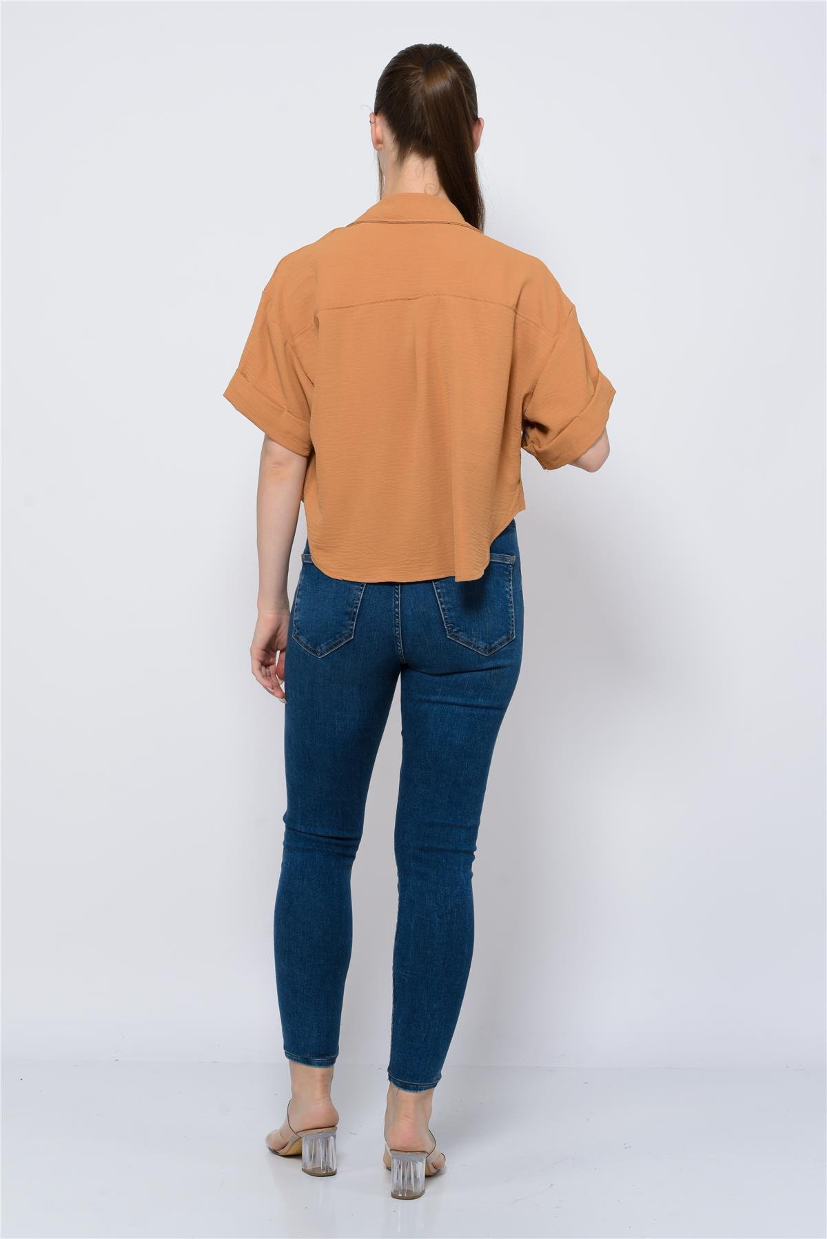 Kadın Aerobin Crop Gömlek Orange