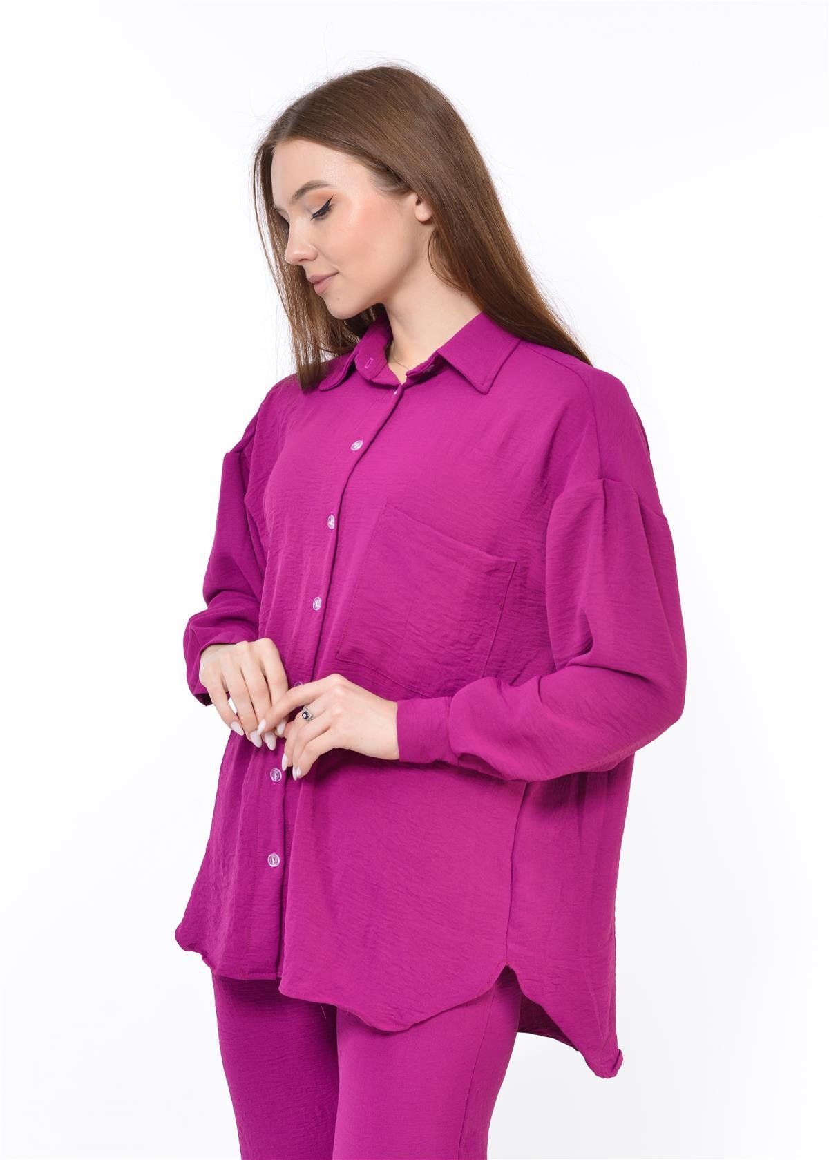 Kadın Aerobin Gömlek-Pantolon Alt Üst İkili Takım Nar Çiçeği