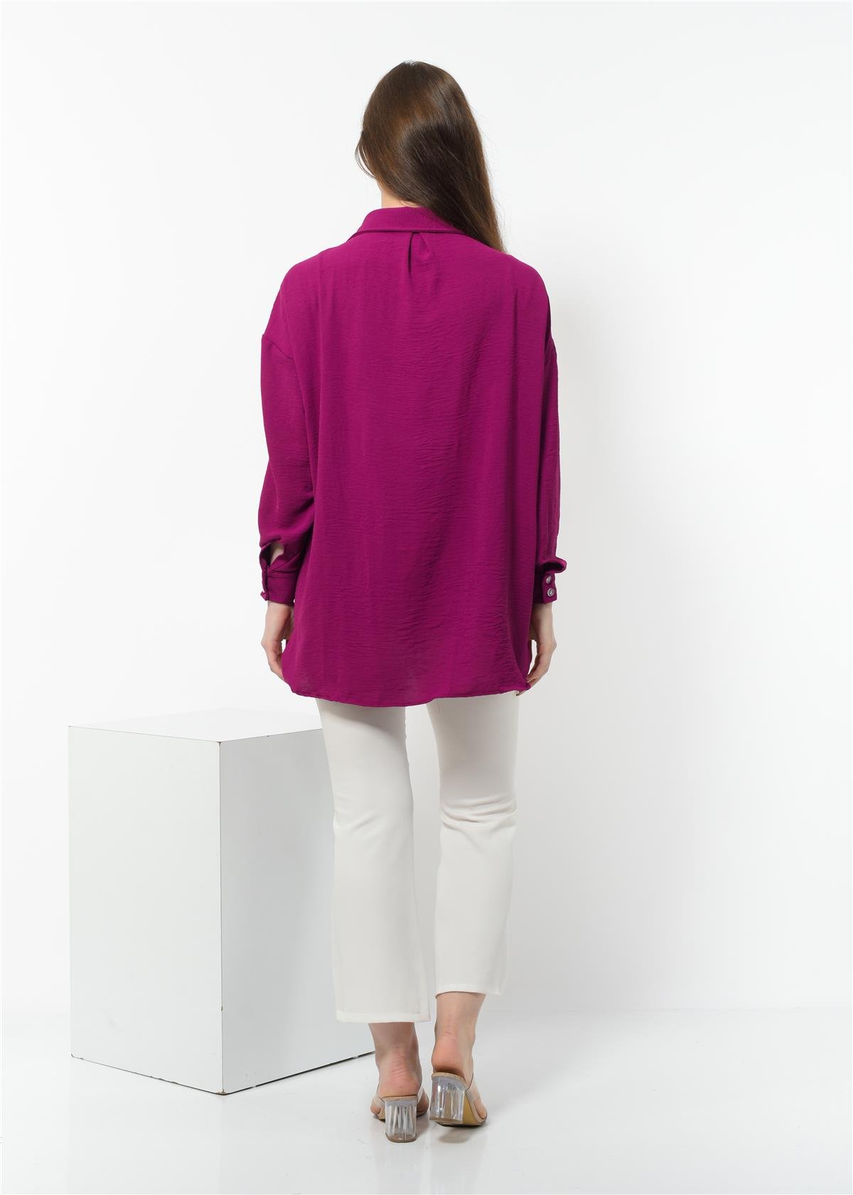 Kadın Aerobin Kumaş Düğmeli Gömlek Mürdüm