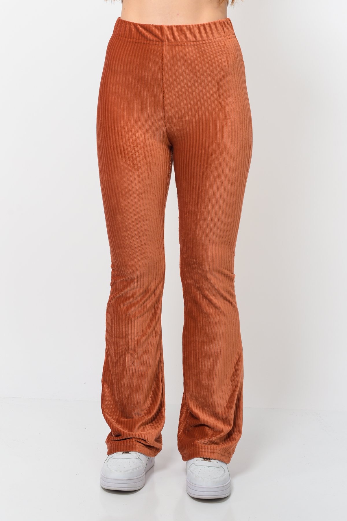 Kadın Fitilli Kadife İspanyol Paça Pantolon Kiremit Rengi