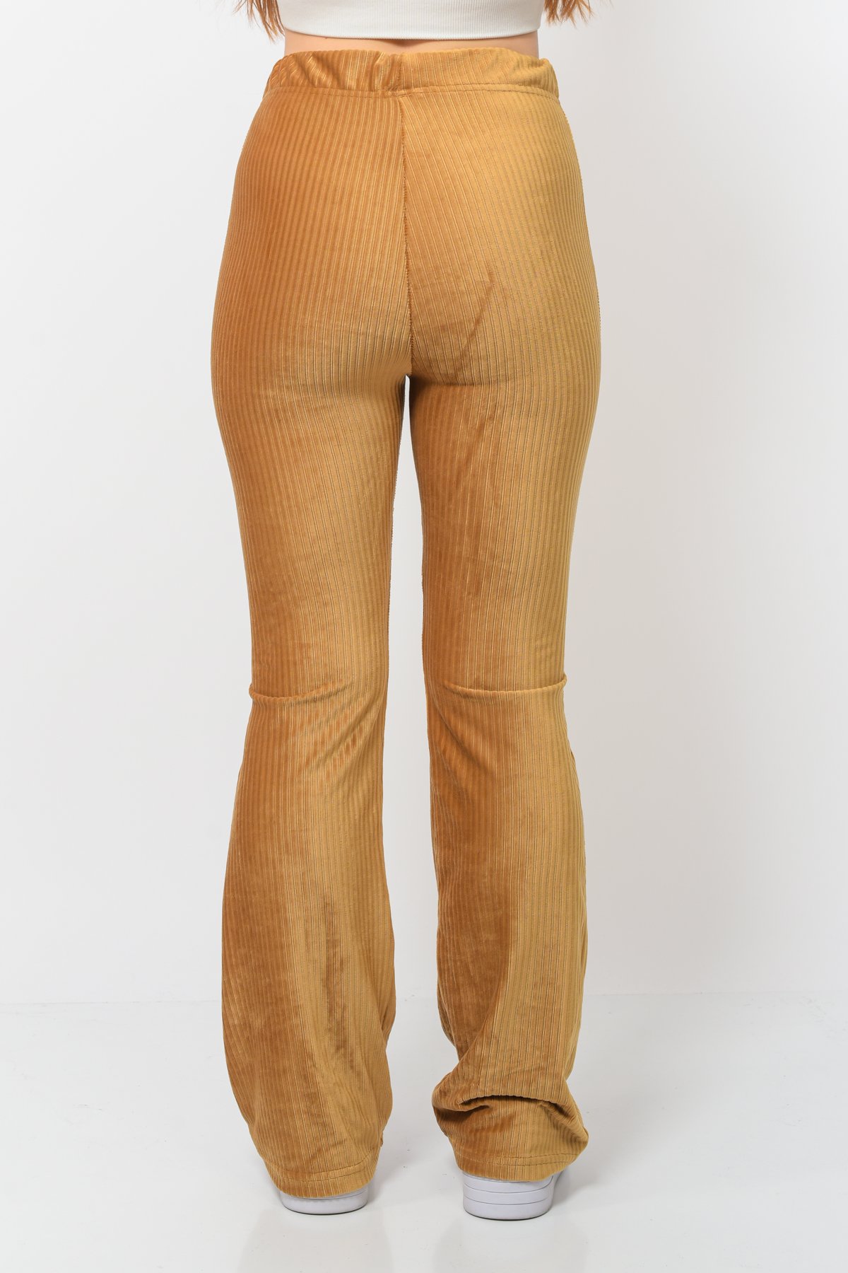 Kadın Fitilli Kadife İspanyol Paça Pantolon Taba Rengi