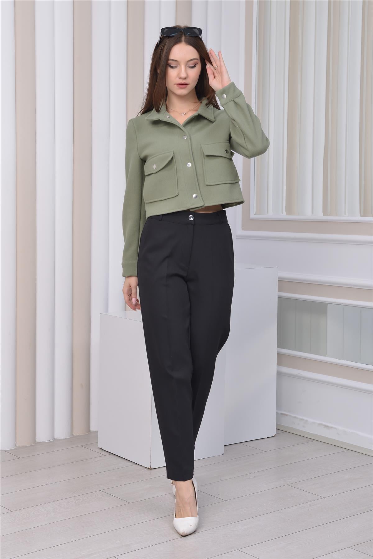 Yeni Sezon Crop Model Kaşe Ceket Haki