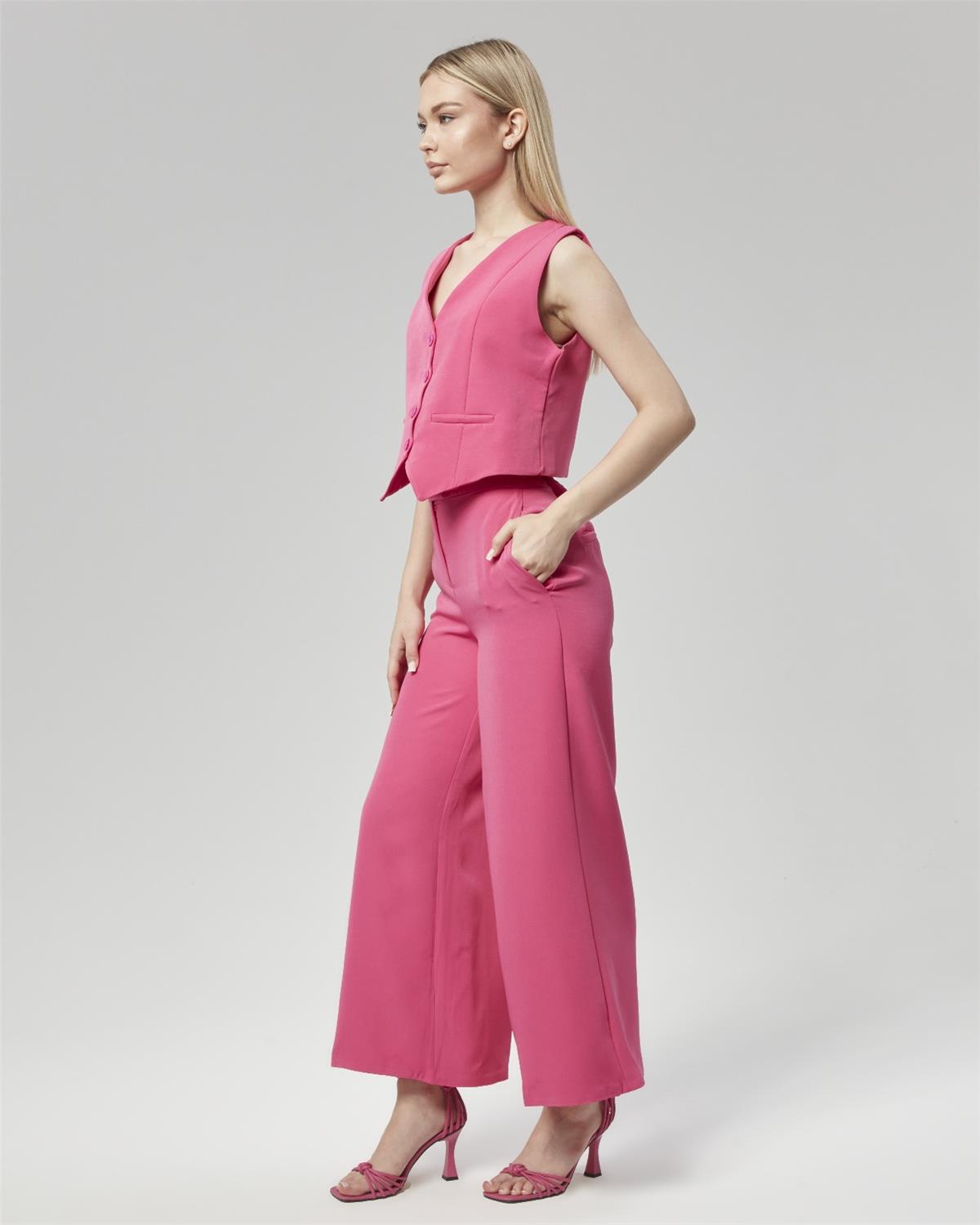 Yeni Sezon Yüksek Bel Culotte Pantolon & Yelek Pembe