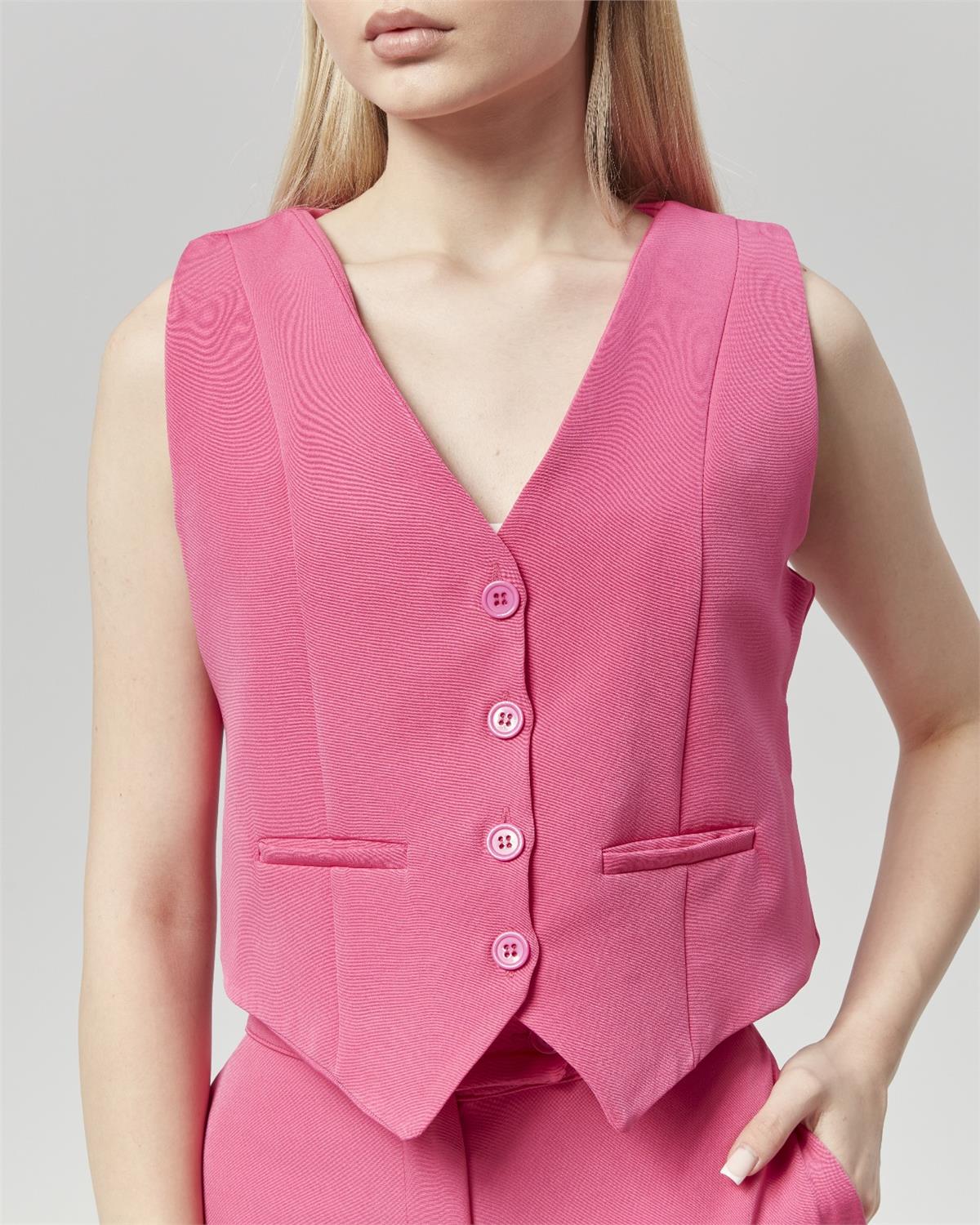 Yeni Sezon Yüksek Bel Culotte Pantolon & Yelek Pembe