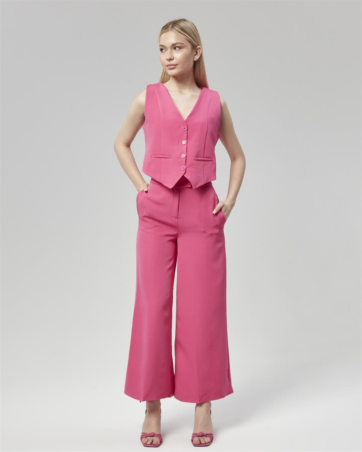 Yeni Sezon Yüksek Bel Culotte Pantolon & Yelek Pembe