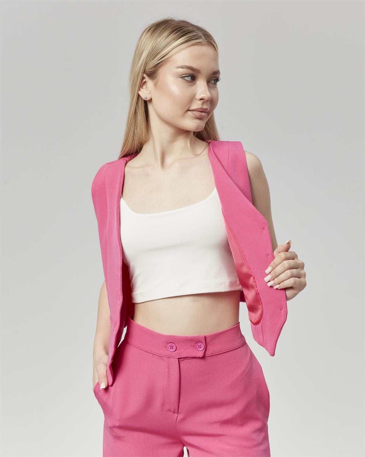 Yeni Sezon Yüksek Bel Culotte Pantolon & Yelek Pembe