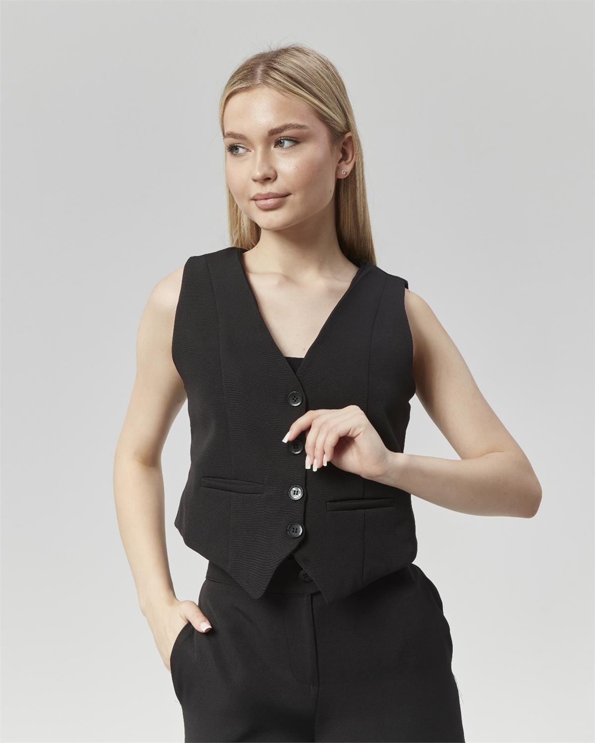 Yeni Sezon Yüksek Bel Culotte Pantolon & Yelek Siyah