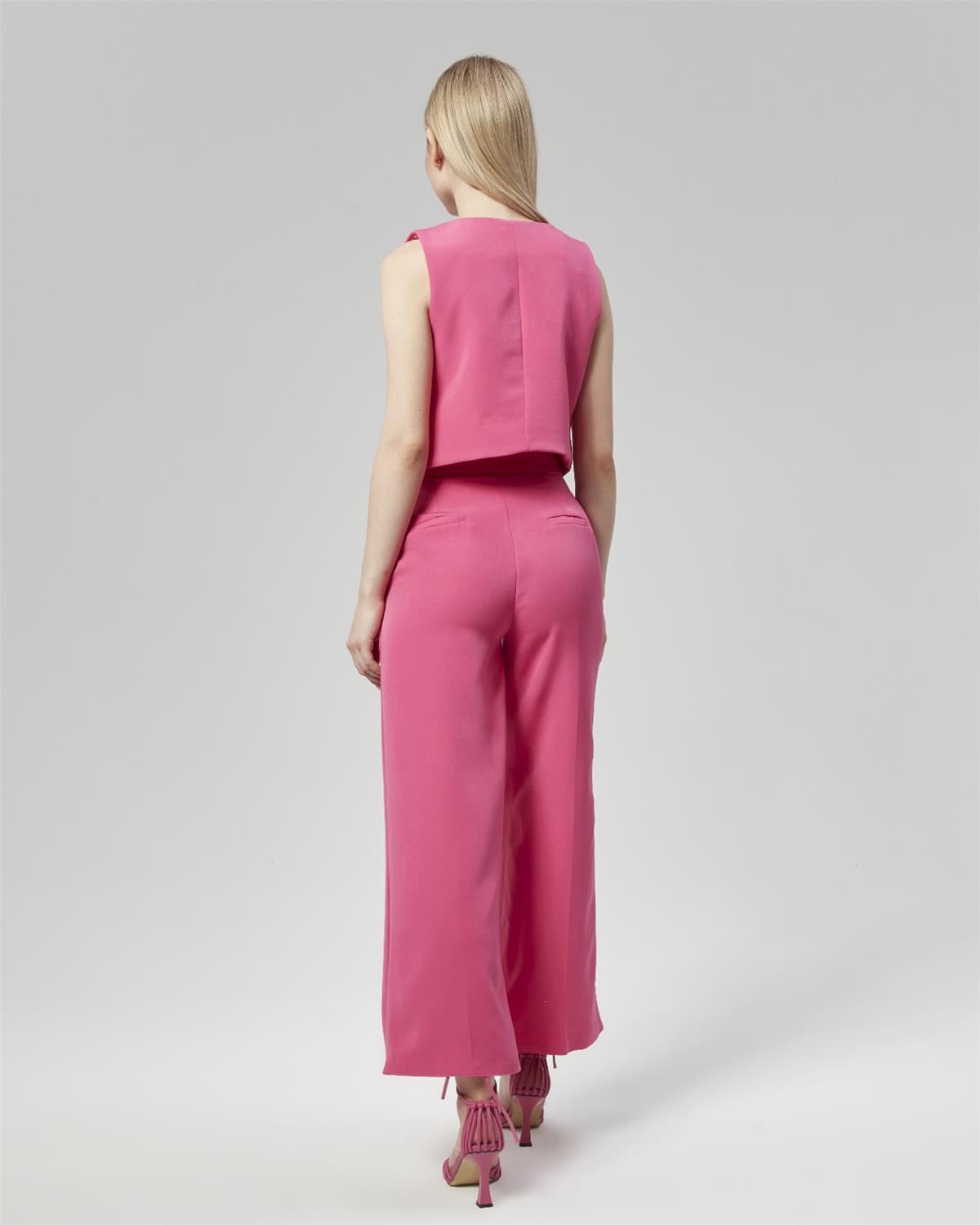 Yeni Sezon Yüksek Bel Culotte Pantolon & Yelek Pembe
