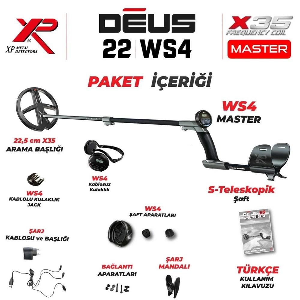 XP Dedektör Deus Dedektör - 22,5cm X35 Başlık, WS4 Master