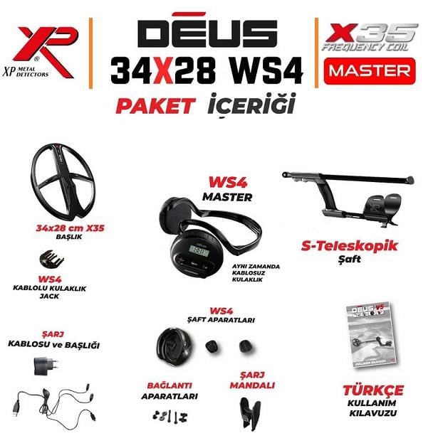 XP Dedektör Deus Dedektör - 34x28cm X35 Başlık, WS4 Master