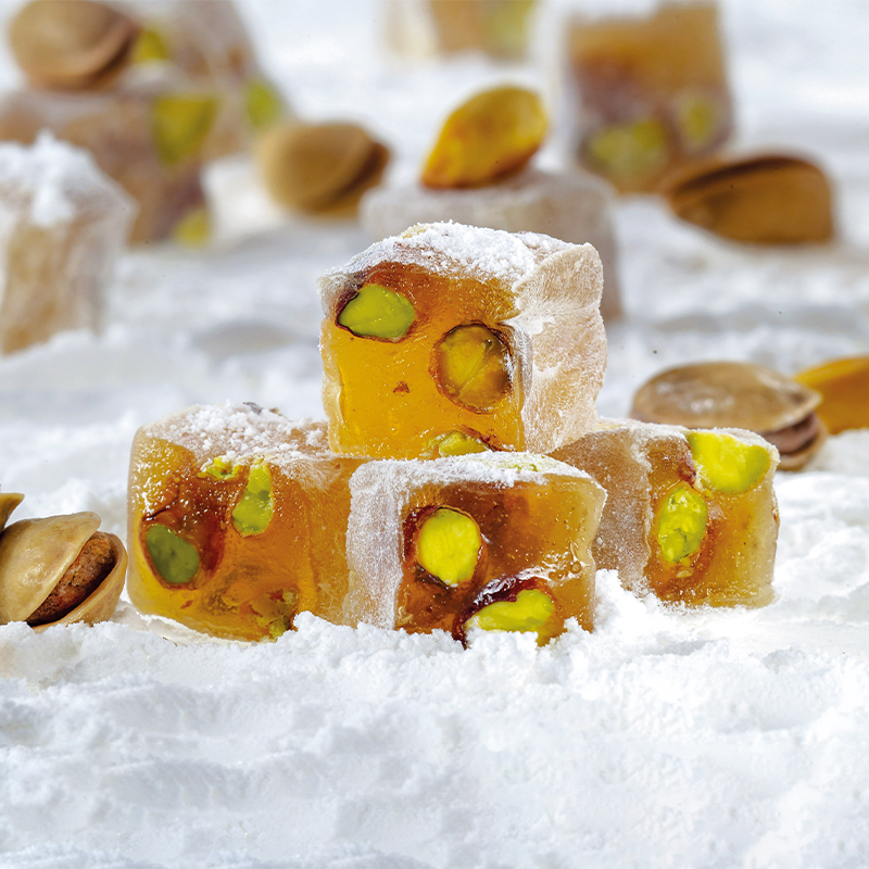Double Roasted Pistachio Mini Turkish Delight 500g with Powdered Sugar