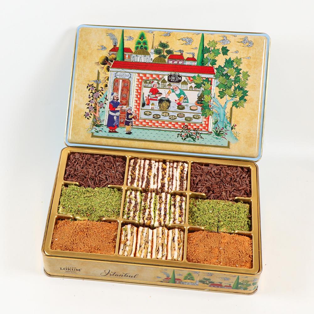 Sultan Baklava Şekilli Antep Fıstıklı,Otuslu, Çikotalı Lokum 800g