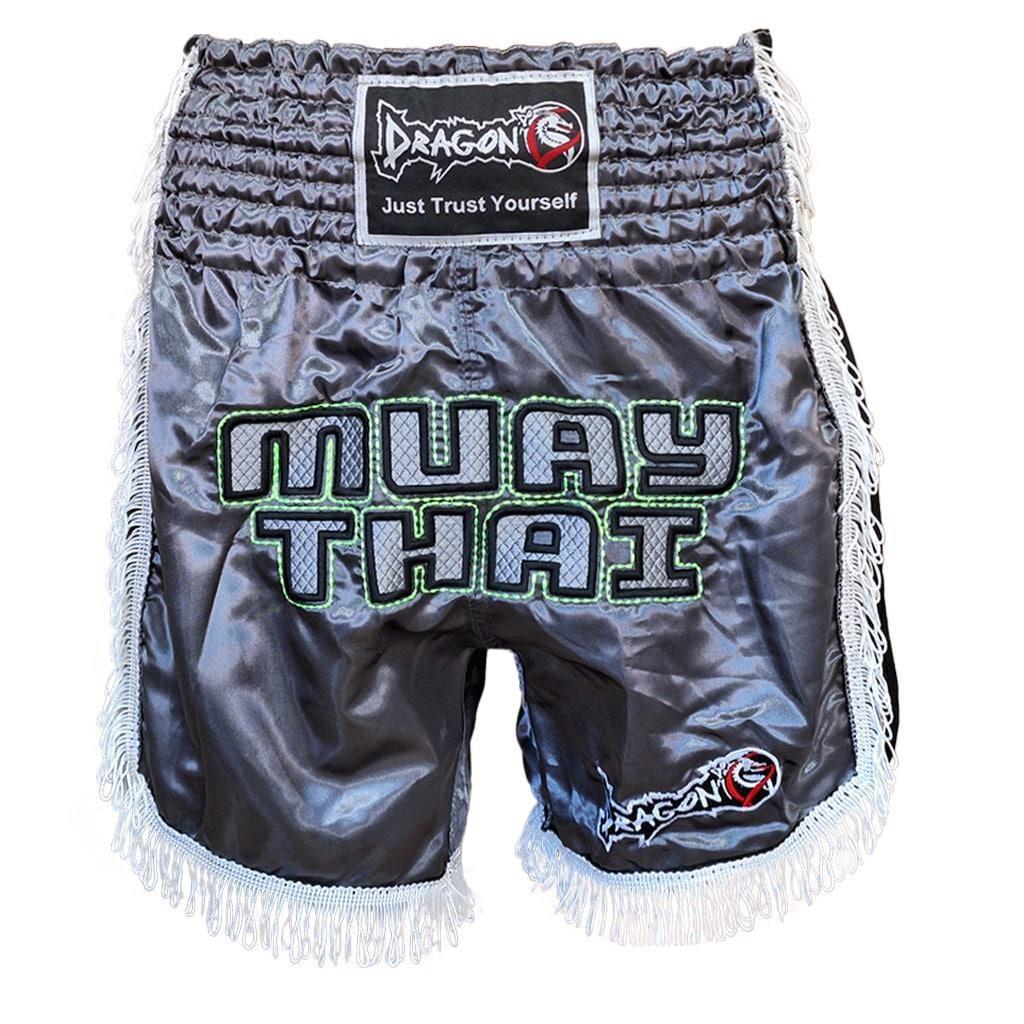 DragonDoDragonDo MT3020 Apache Muaythai Şort Antrasit Püsküllü Şort Nakışlı Muay Thai Şortu