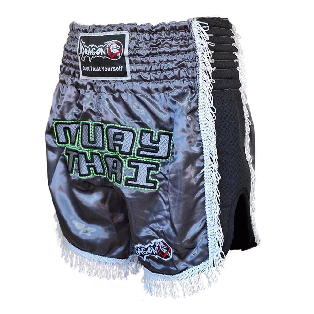 DragonDoDragonDo MT3020 Apache Muaythai Şort Antrasit Püsküllü Şort Nakışlı Muay Thai Şortu