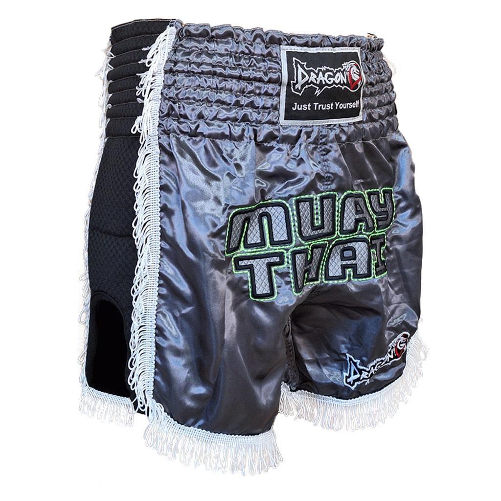 DragonDoDragonDo MT3020 Apache Muaythai Şort Antrasit Püsküllü Şort Nakışlı Muay Thai Şortu