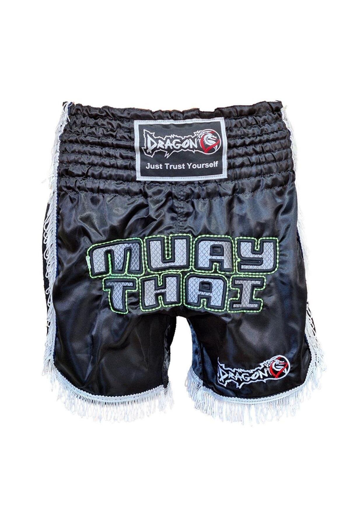 DragonDoDragonDo MT3020 Apache Muaythai Şortu Siyah Püsküllü Şort Nakışlı Muay Thai Şortu