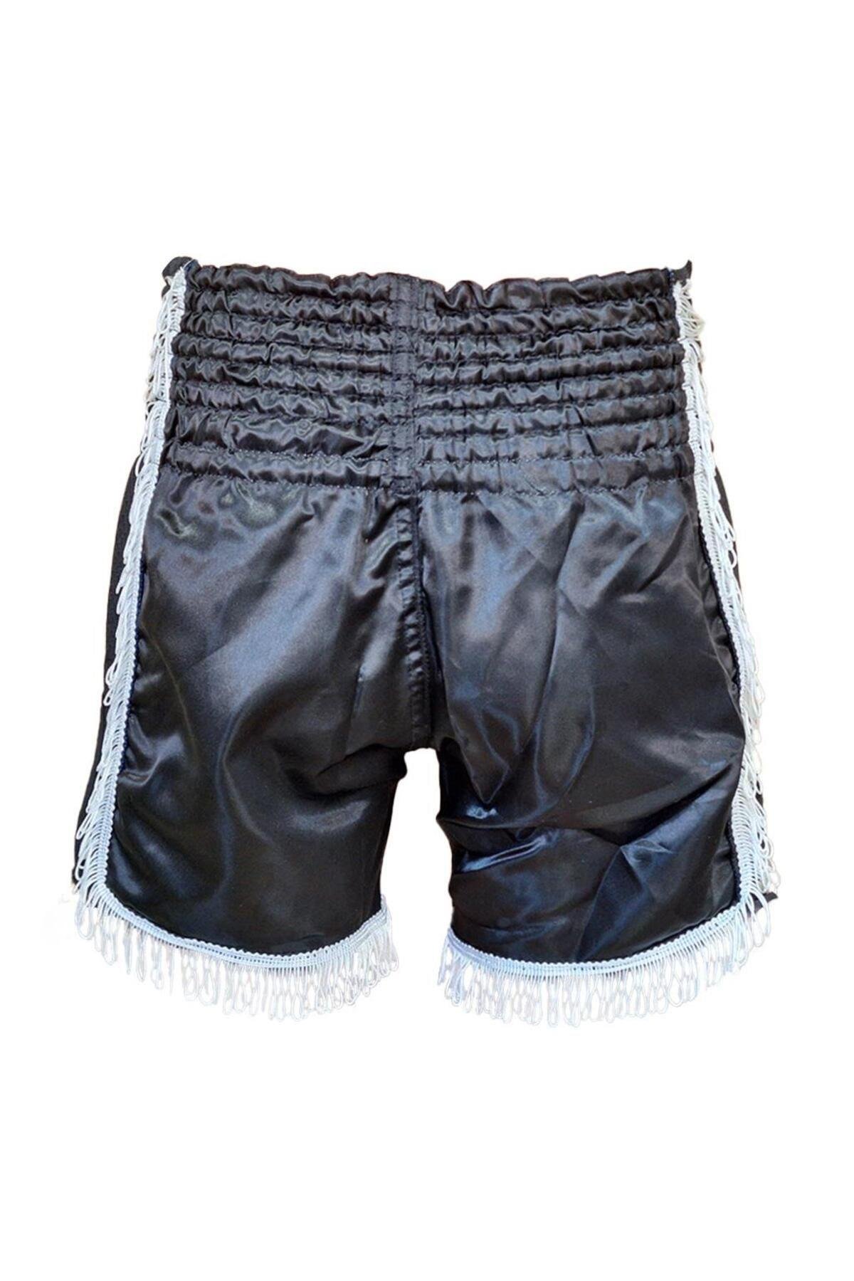 DragonDoDragonDo MT3020 Apache Muaythai Şortu Siyah Püsküllü Şort Nakışlı Muay Thai Şortu