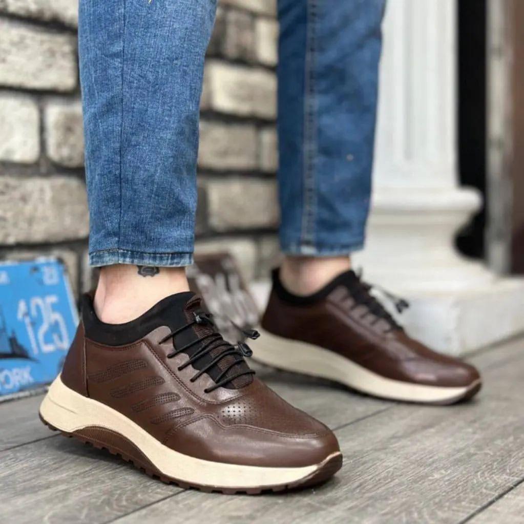 Hakiki Deri Rahat Taban Ayarlanabilir Lastik Bağcıklı Casual Erkek Ayakkabı SP-1347