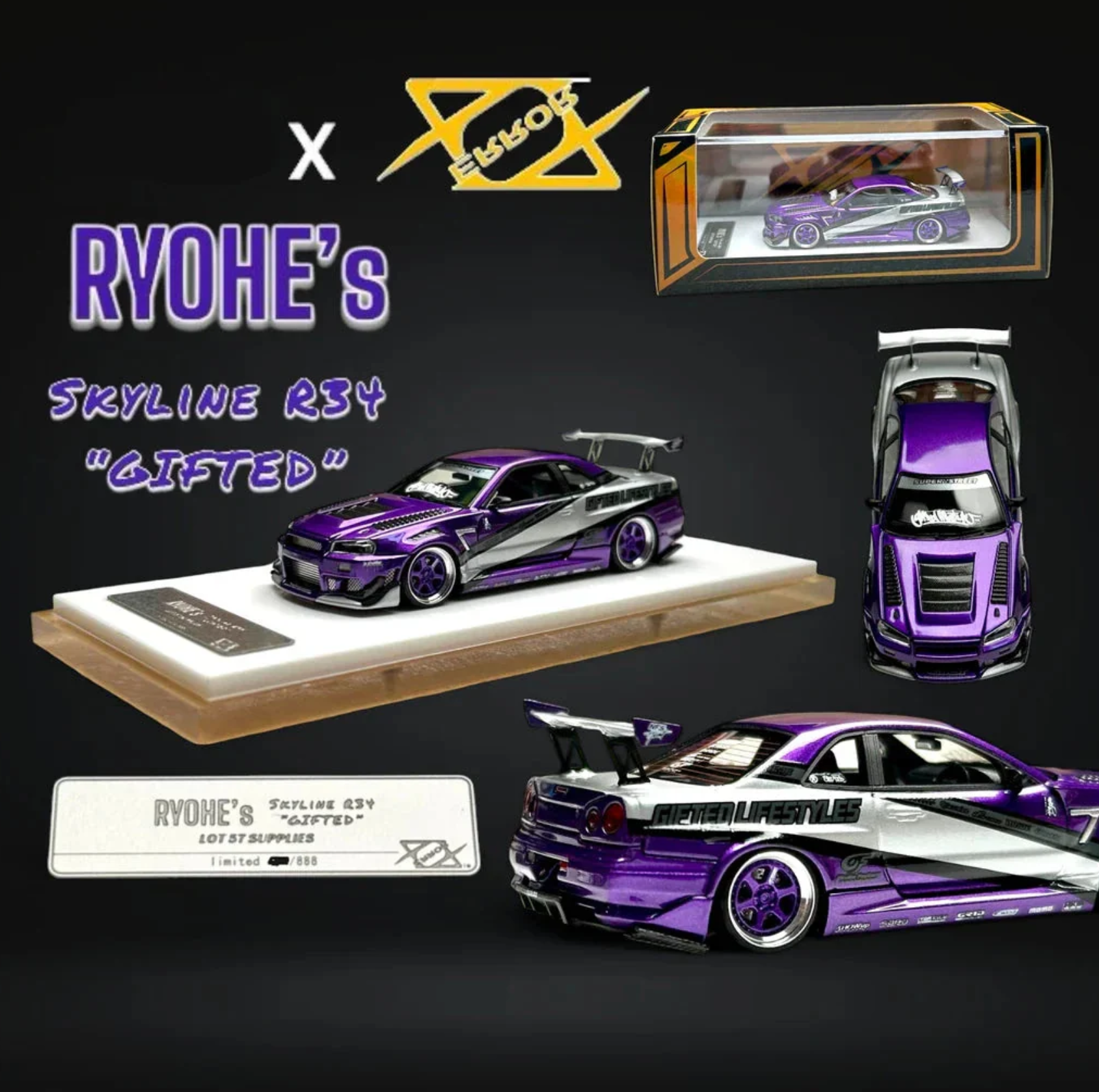 Error404 Nissan R34 RYOHE's Skyline Resin Model Purple