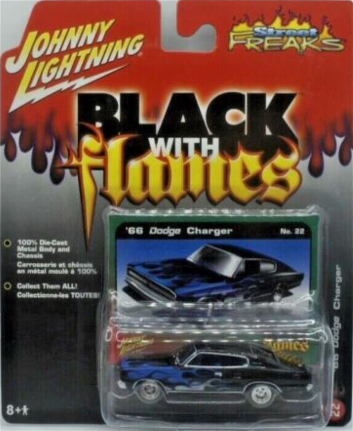 Johnny Lightning 1966 Dodge Charger Black With Flames
