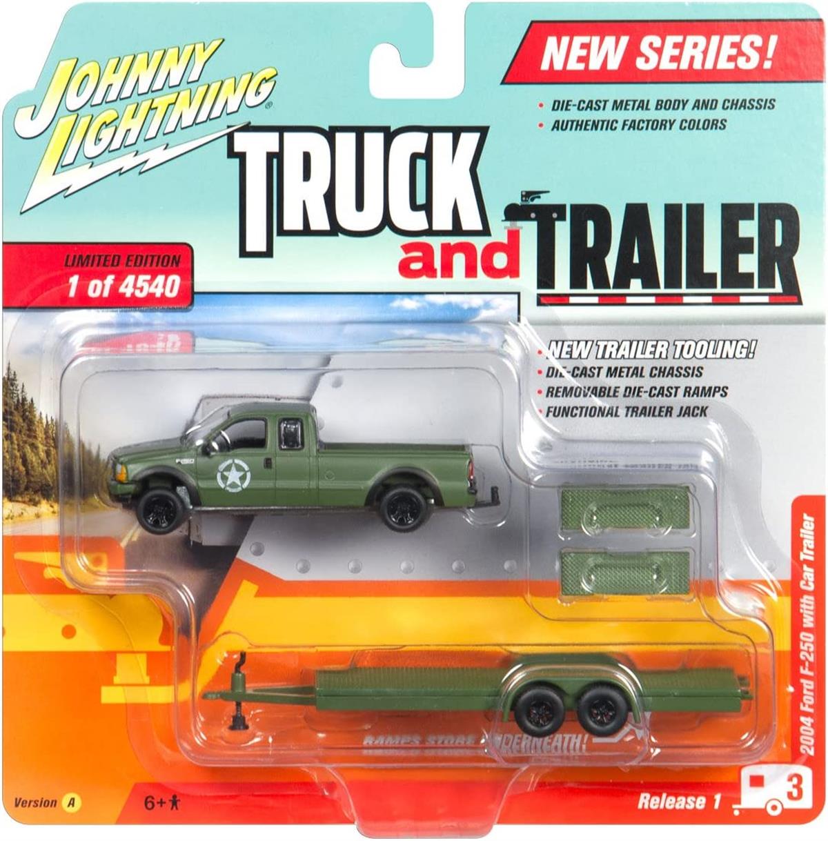 Johnny Lightning 2004 Ford F-250 with Car Trailer Truck and Trailer