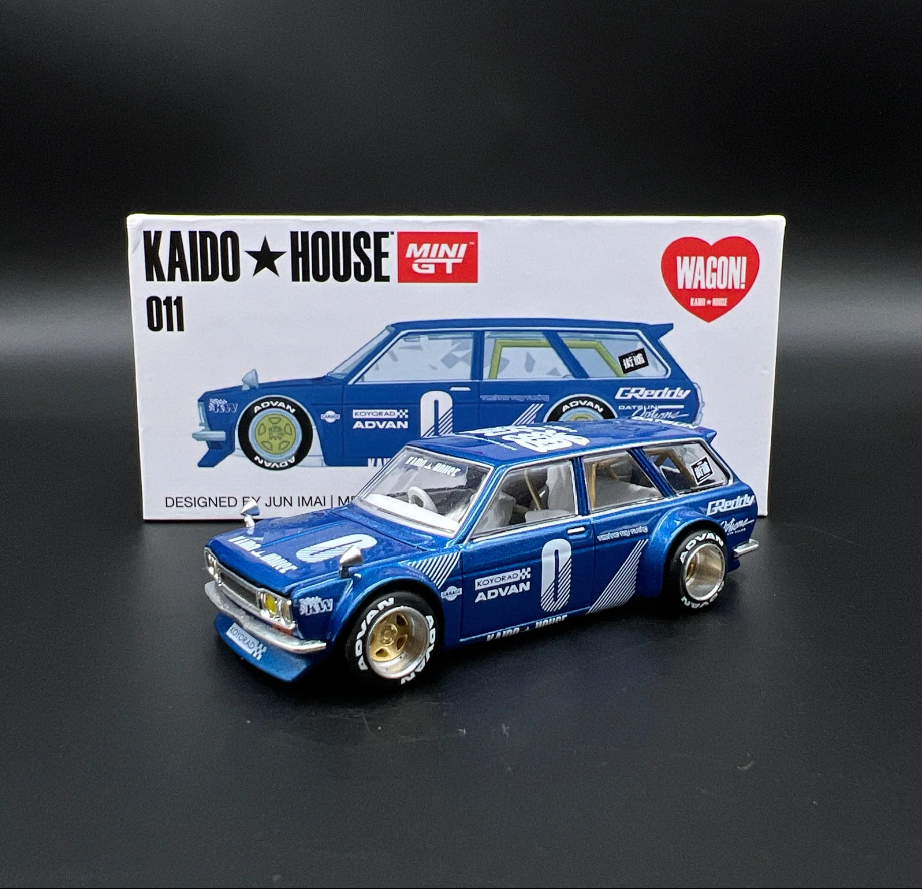 街道ハウス　S30Z 510ブルーバード　ADVAN KAIDO HOUSE‼️ Mini GT Kaido House Datsun 510 Wagon Blue | diecastpazar