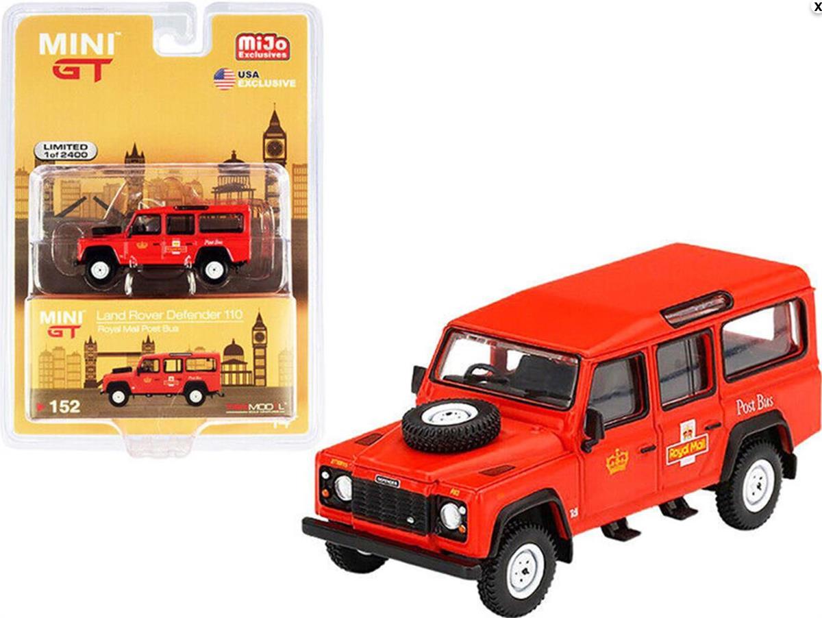 Mini GT Mijo Land Rover Defender 110 Royal Mail Post Bus Rhd