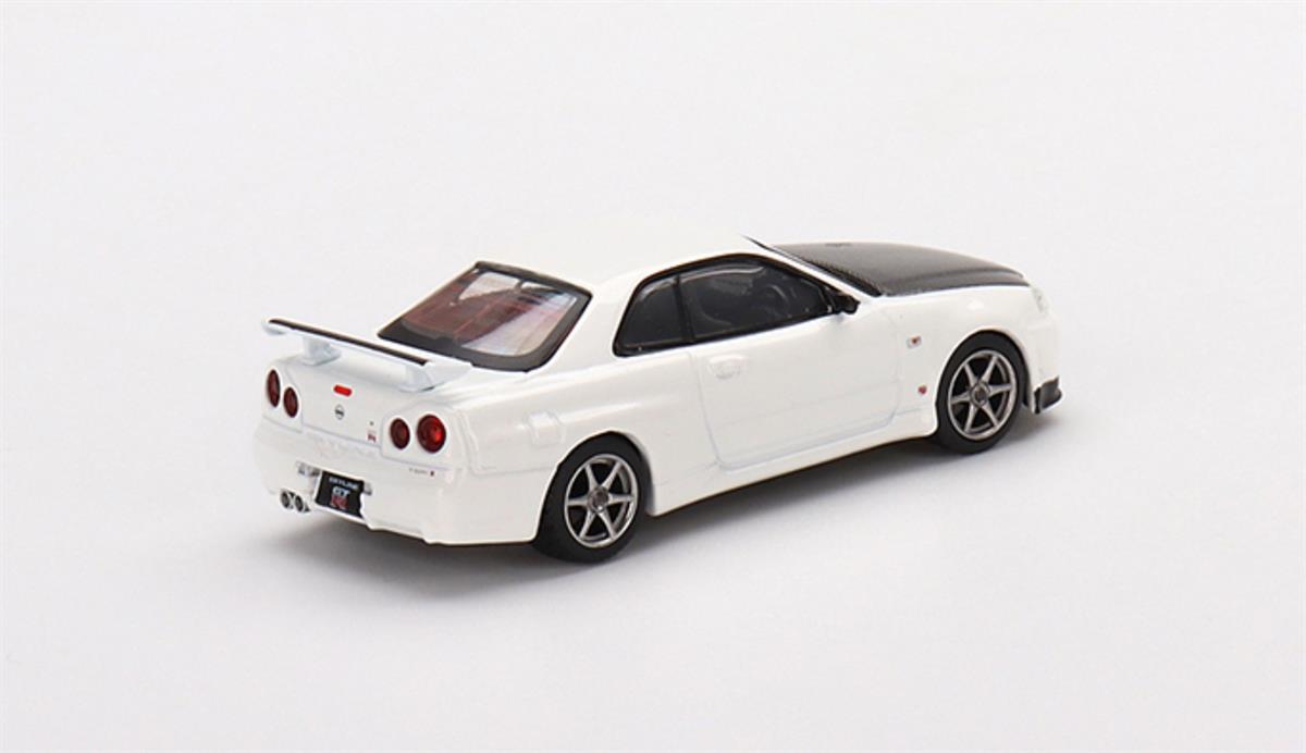 Mini GT Mijo Nissan Skyline GT-R R34 V-Spec II N1 White Rhd