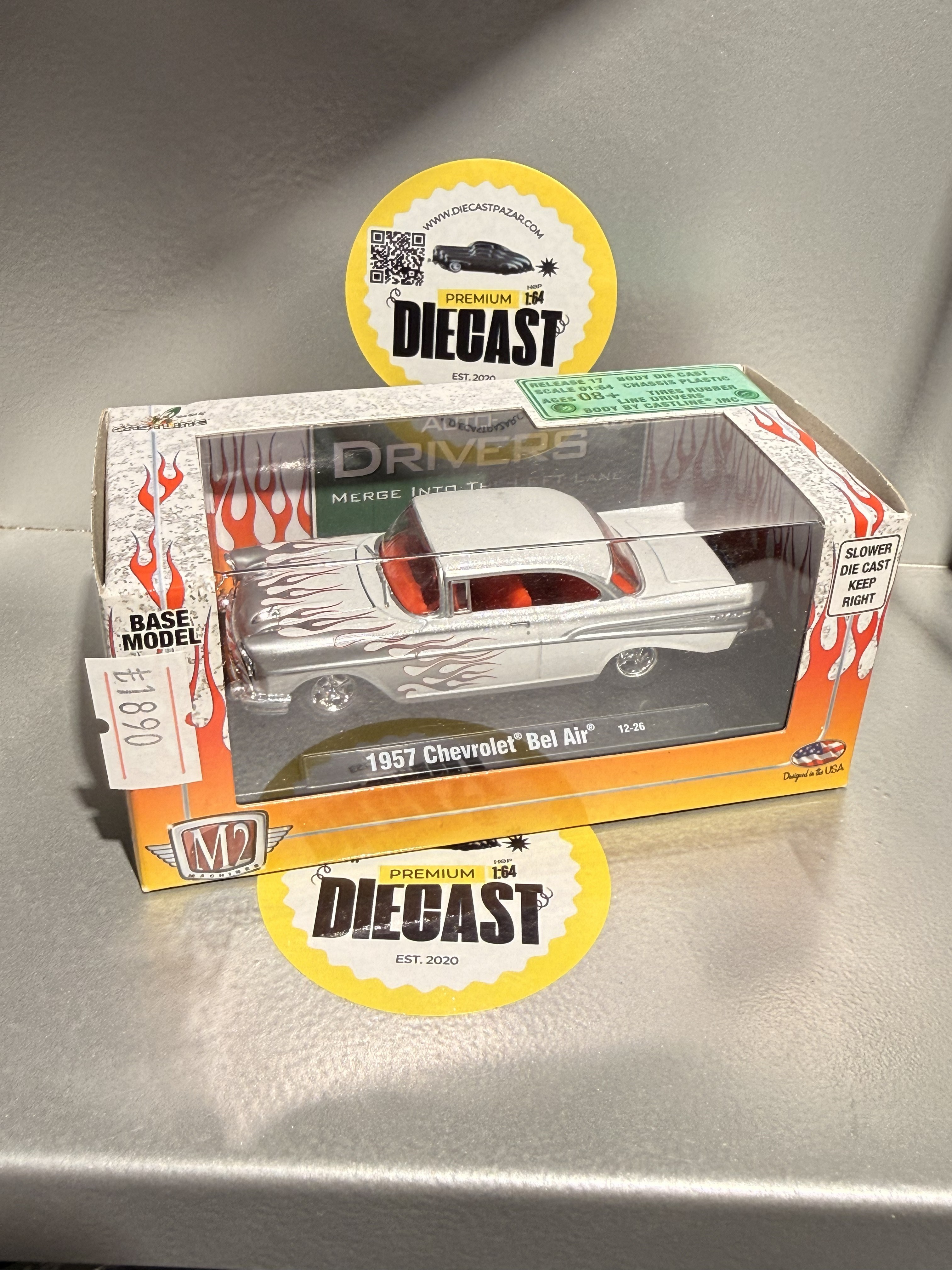 Outlet M2 Machines 1957 Chevrolet Bel Air White Gray Flames