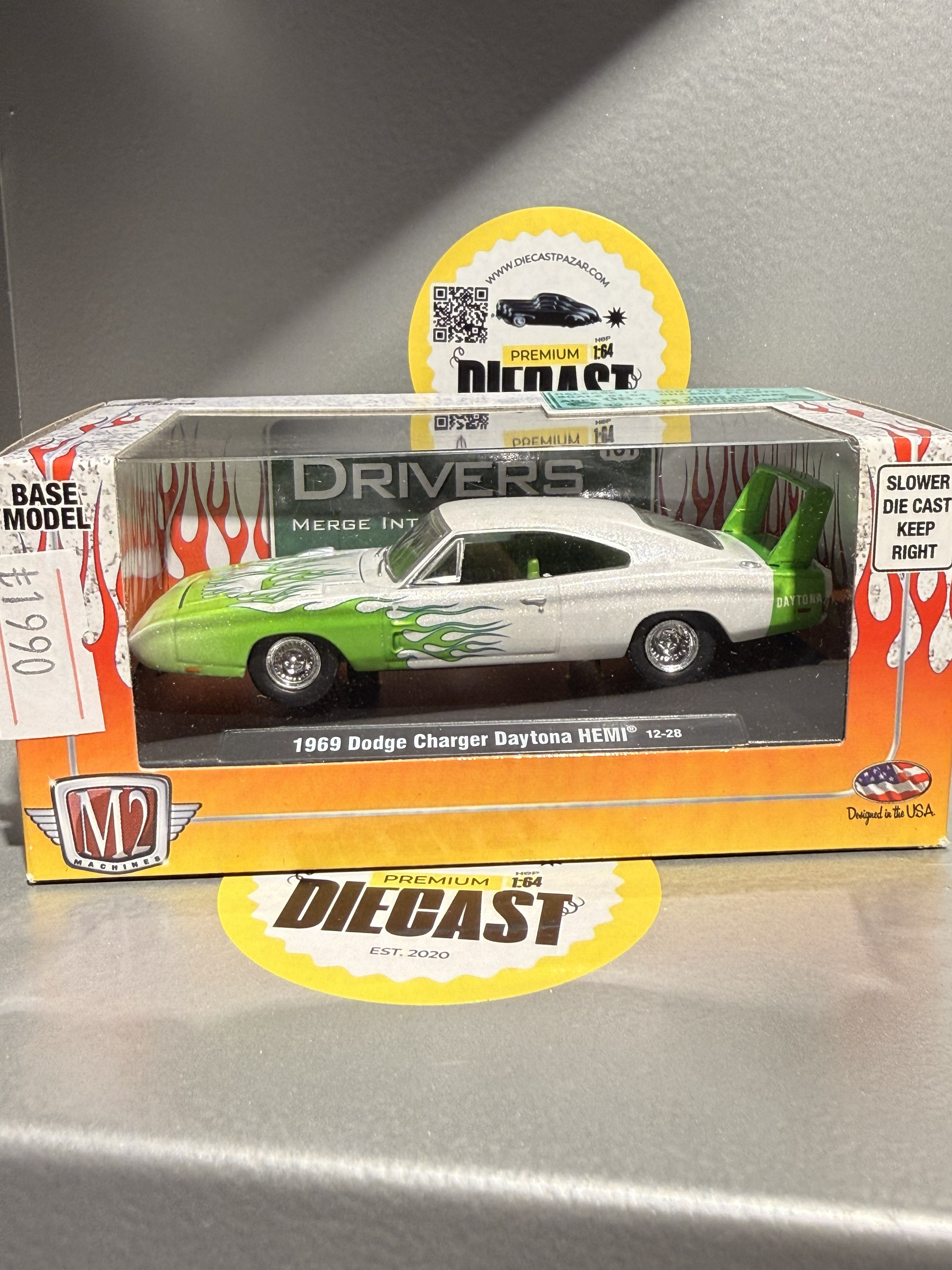 Outlet M2 Machines 1969 Dodge Charger Daytona Hemi Flames Green White