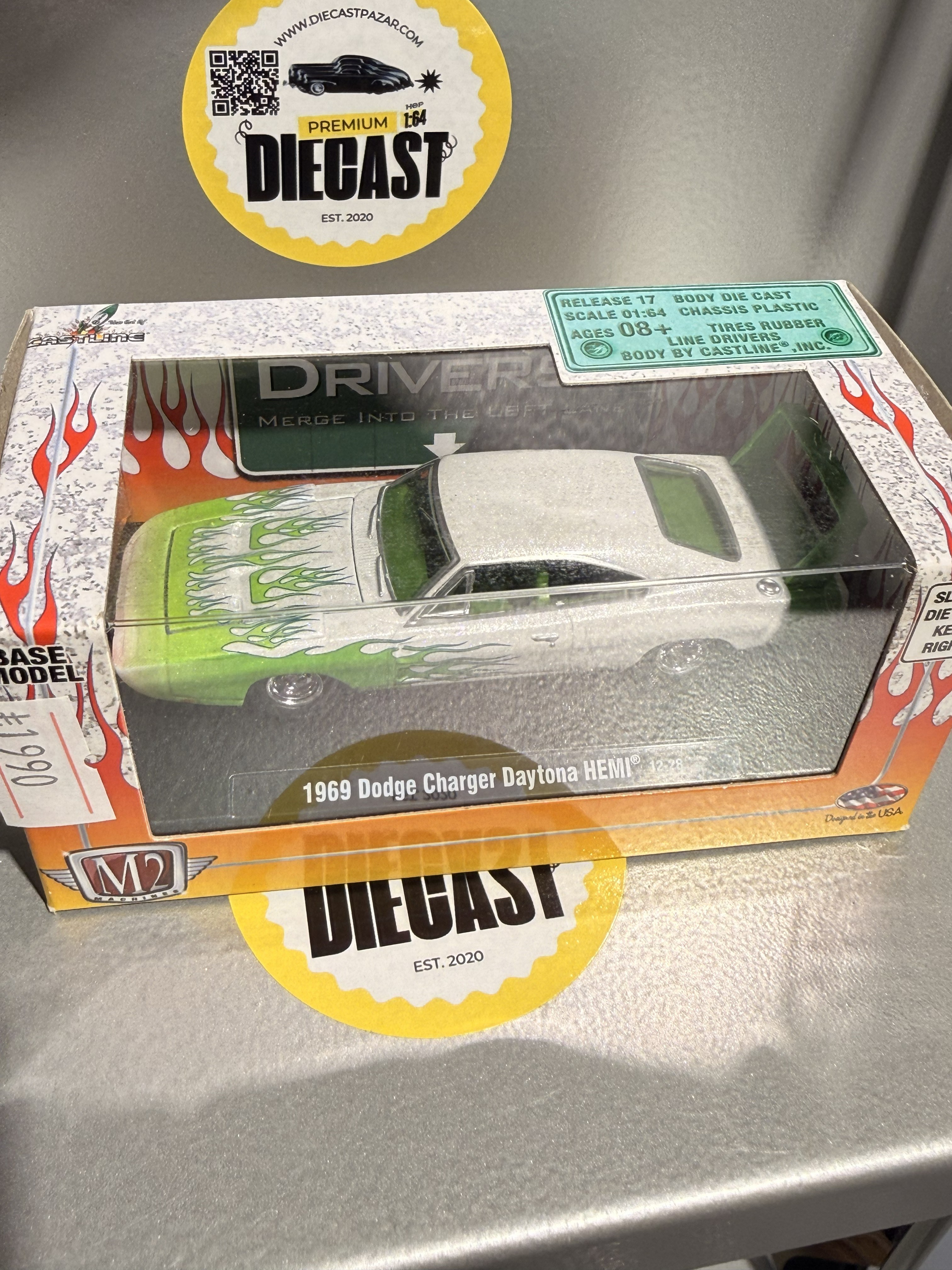 Outlet M2 Machines 1969 Dodge Charger Daytona Hemi Flames Green White