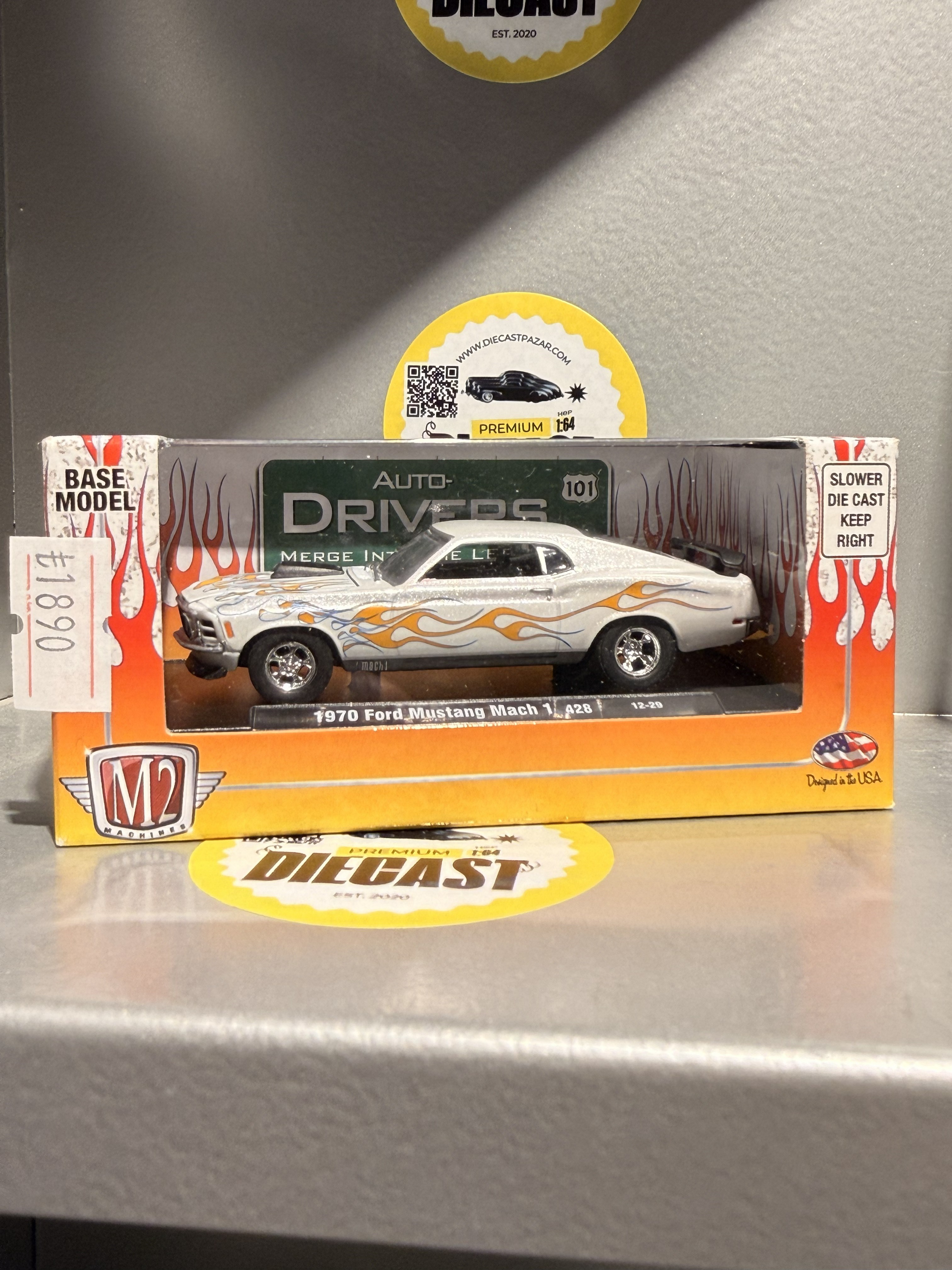 Outlet M2 Machines 1970 Ford Mustang Mach 1 Flames white