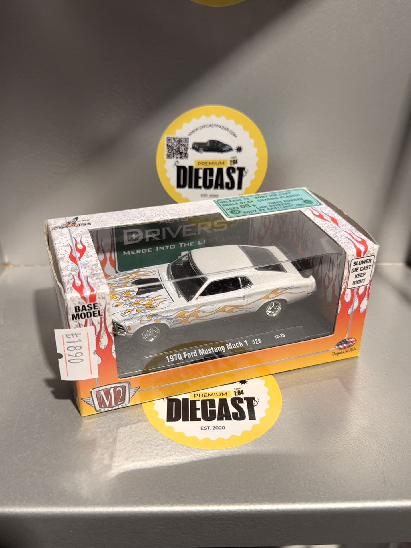 Outlet M2 Machines 1970 Ford Mustang Mach 1 Flames white