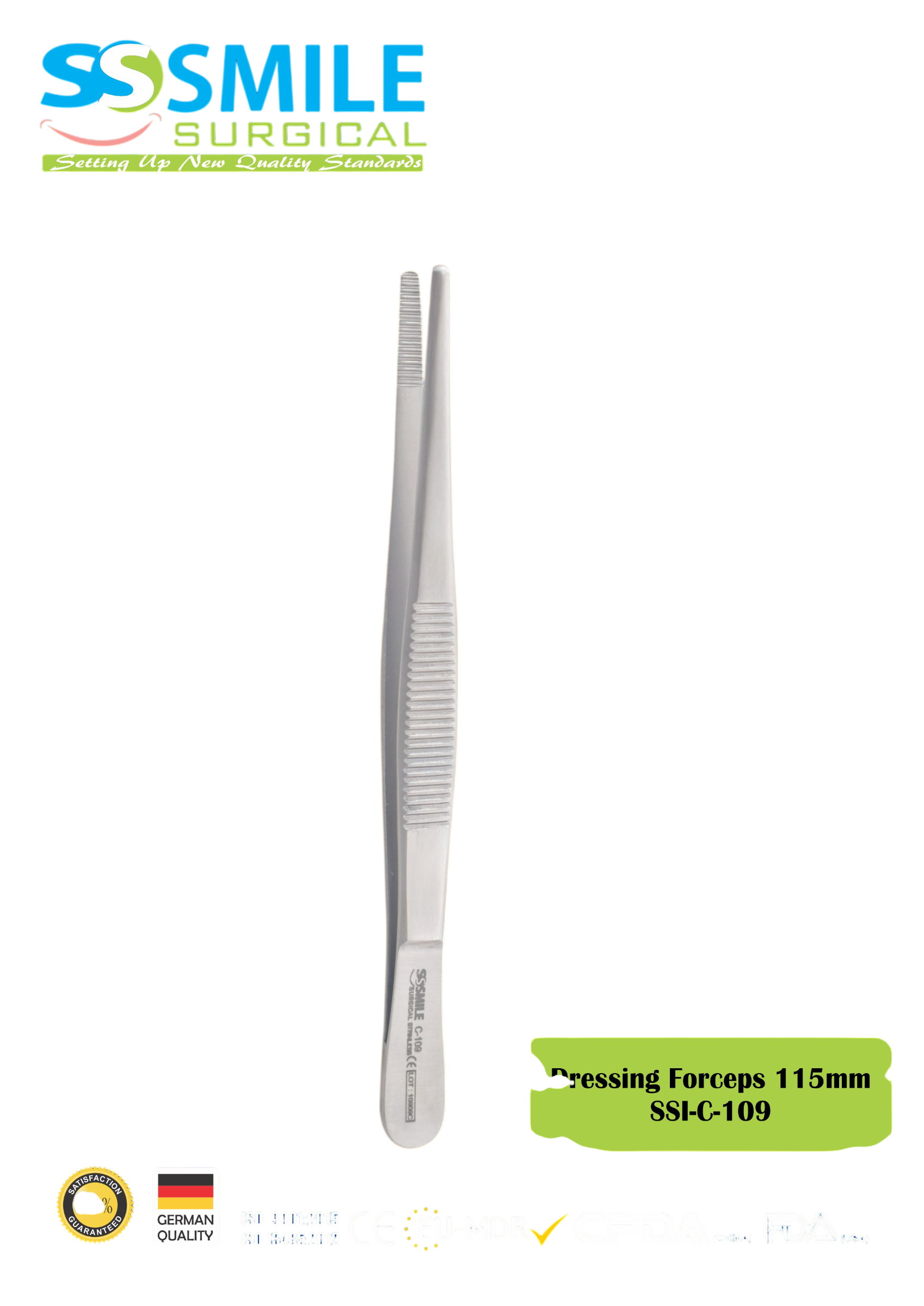 ASİDENTSMILE SURGICAL SSI-C-109SMILE SURGICAL SSI-C-109 DRESSING FORCEPS (DOKU PENSİ / PANSUMAN İÇİN) 115MM