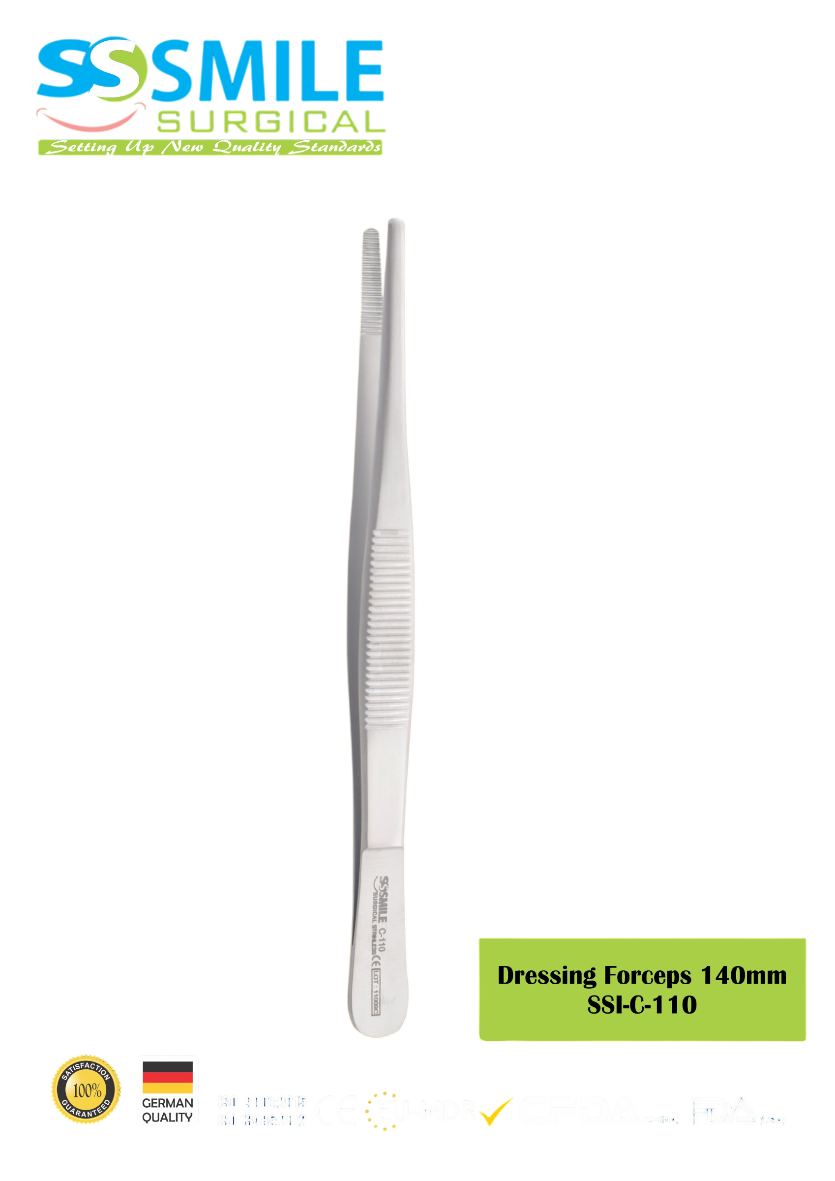 ASİDENTSMILE SURGICAL SSI-C-110SMILE SURGICAL SSI-C-110 DRESSING FORCEPS (DOKU PENSİ / PANSUMAN İÇİN) 140MM