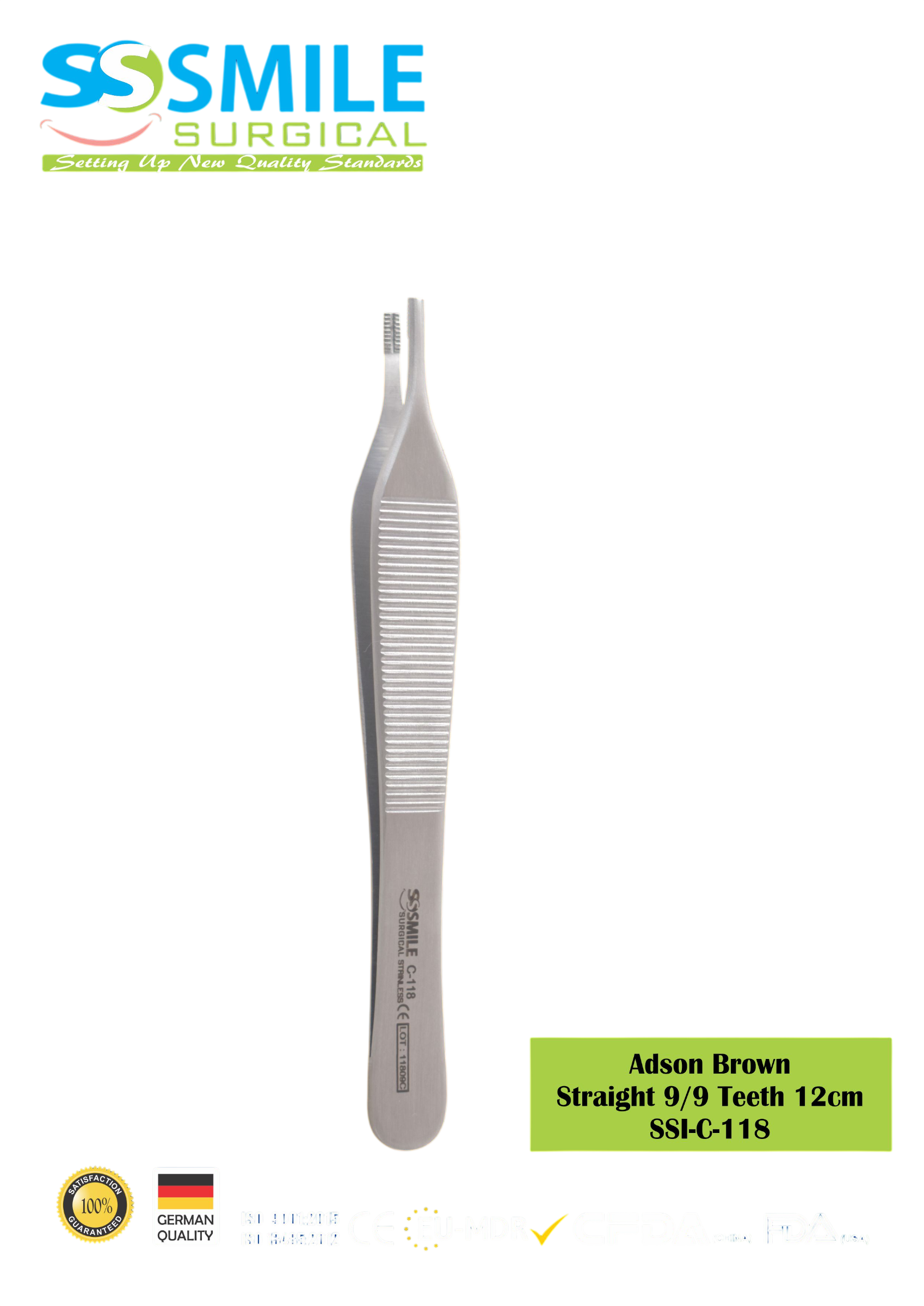 ASİDENTSMILE SURGICAL SSI-C-118SMILE SURGICAL SSI-C-118 ADSON BROWN STRAIGHT (DOKU PENSİ, 9/9 DİŞLİ, DÜZ) 12CM