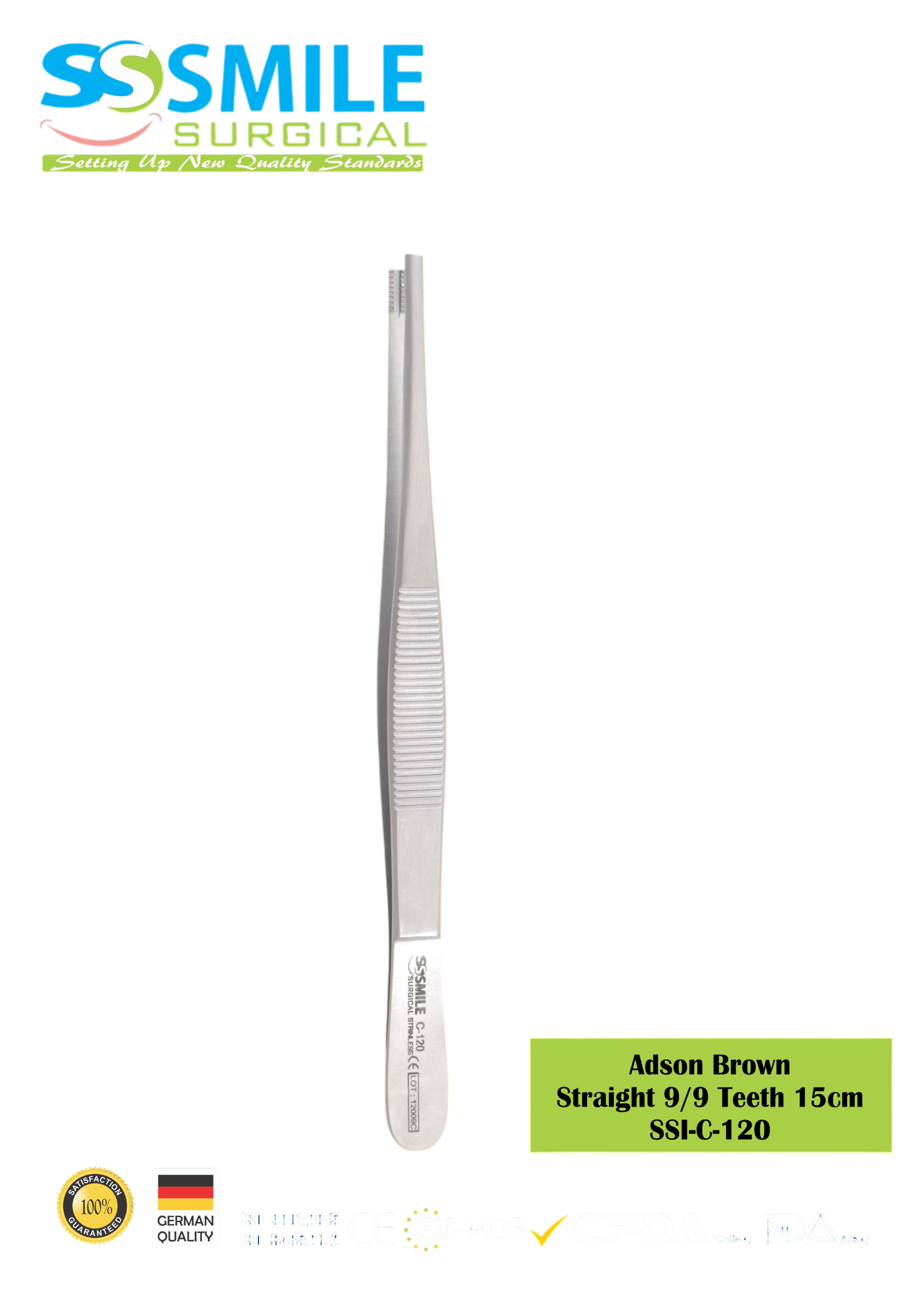 ASİDENTSMILE SURGICAL SSI-C-120SMILE SURGICAL SSI-C-120 BROWN STRAIGHT (DOKU PENSİ, 9/9 DİŞLİ, DÜZ) 15CM
