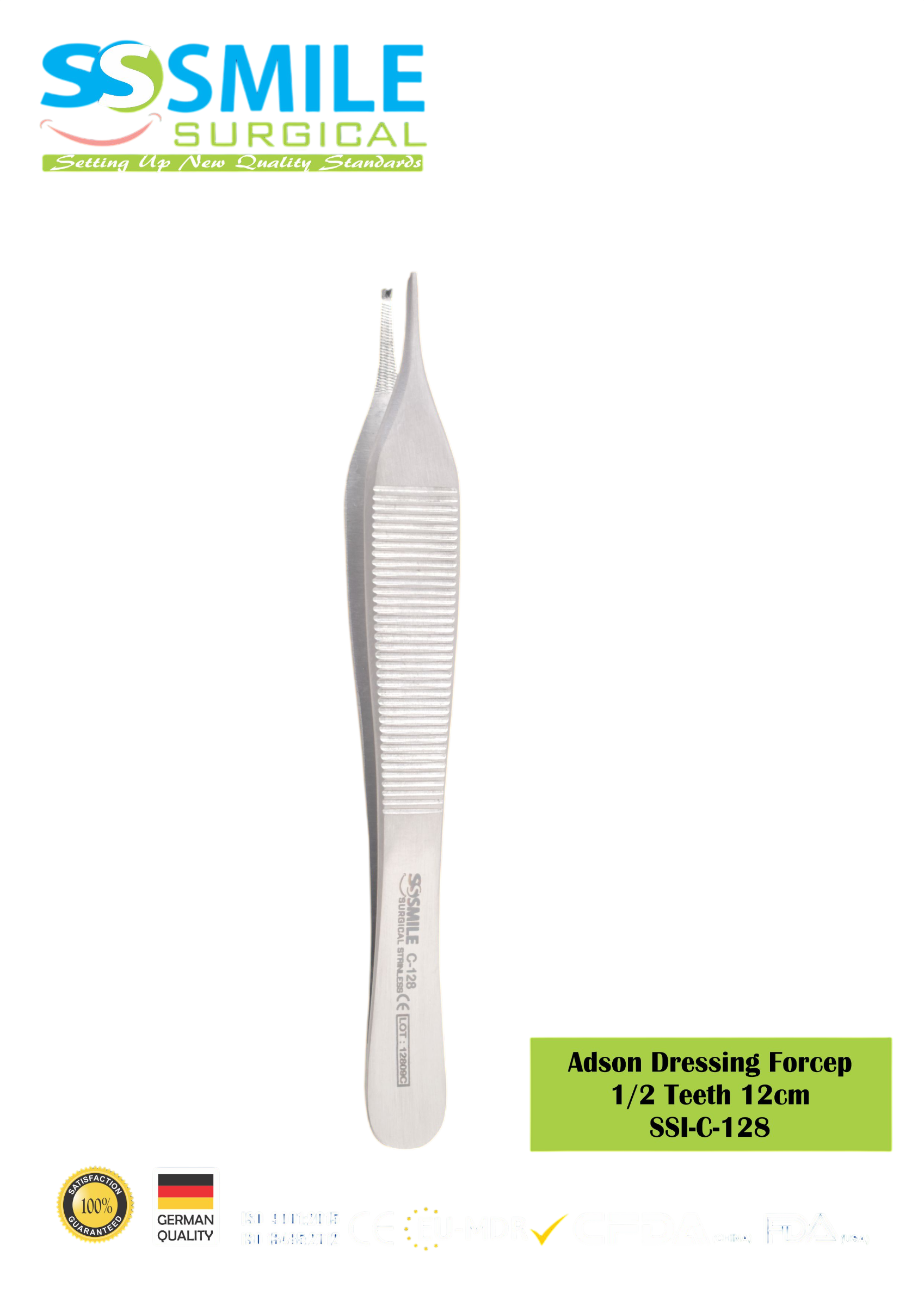 ASİDENTSMILE SURGICAL SSI-C-128SMILE SURGICAL SSI-C-128 ADSON TC DRESSING (DOKU PENSİ, TUNGSTEN KARBİD, PANSUMAN İÇİN, 1/2 DİŞLİ) 12CM