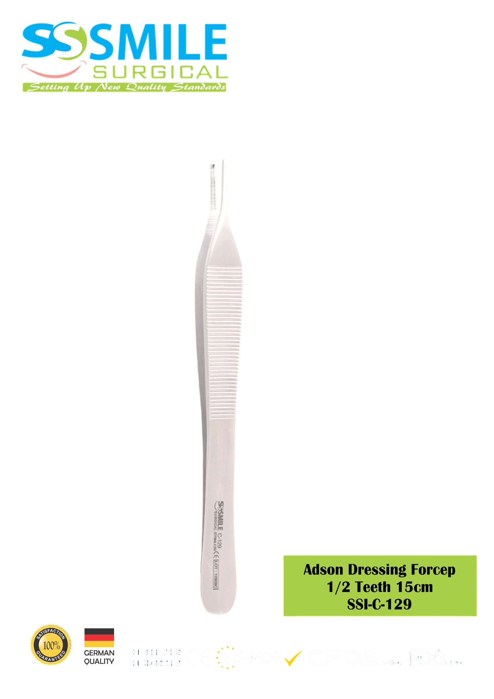 ASİDENTSMILE SURGICAL SSI-C-129SMILE SURGICAL SSI-C-129 ADSON TC DRESSING (DOKU PENSİ, TUNGSTEN KARBİD, PANSUMAN İÇİN, 1/2 DİŞLİ) 15CM