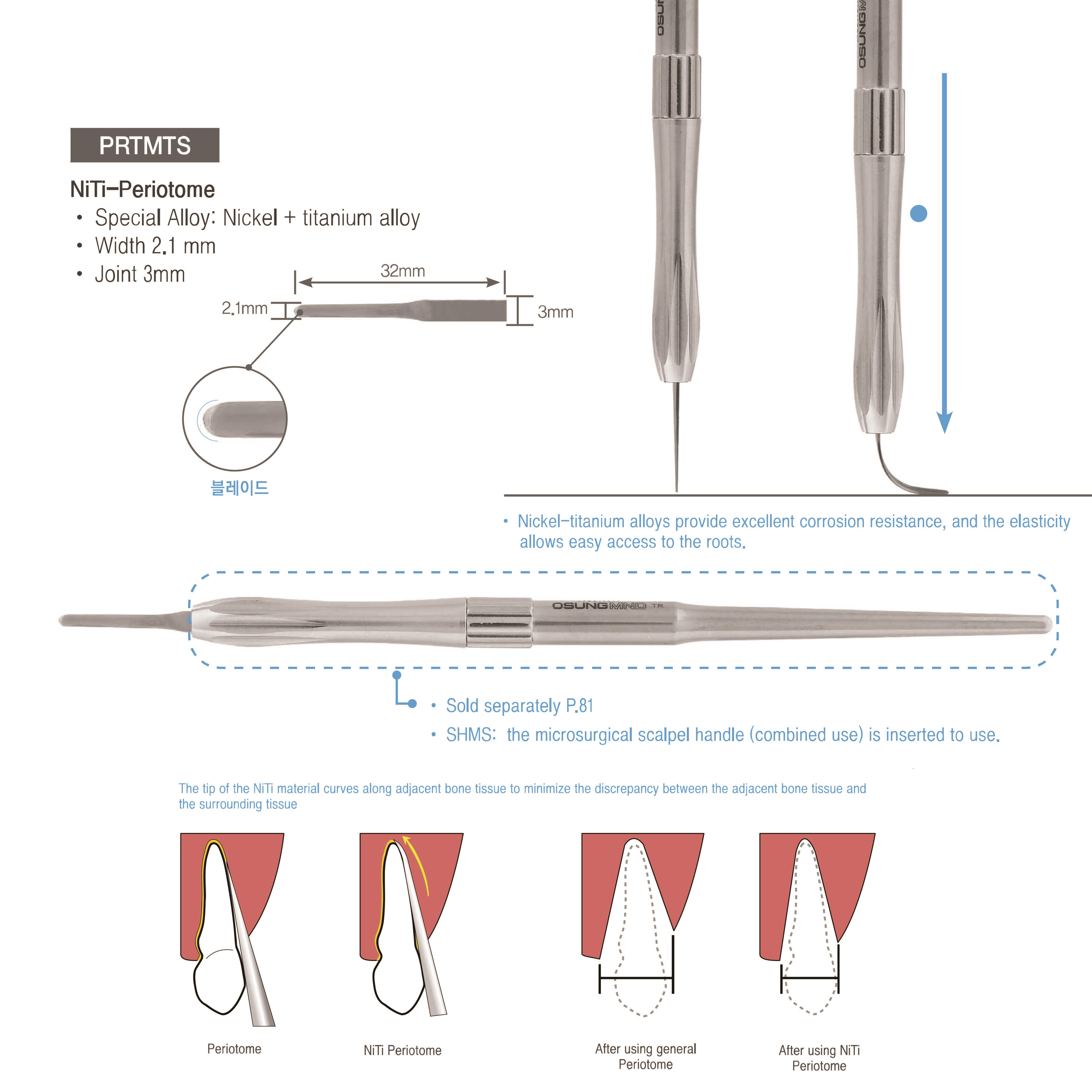 ASİDENTOSUNGPRTMTSPRTMTS NİKEL-TİTANIUM Periotome 2,1 MM*32 MM*3 MM