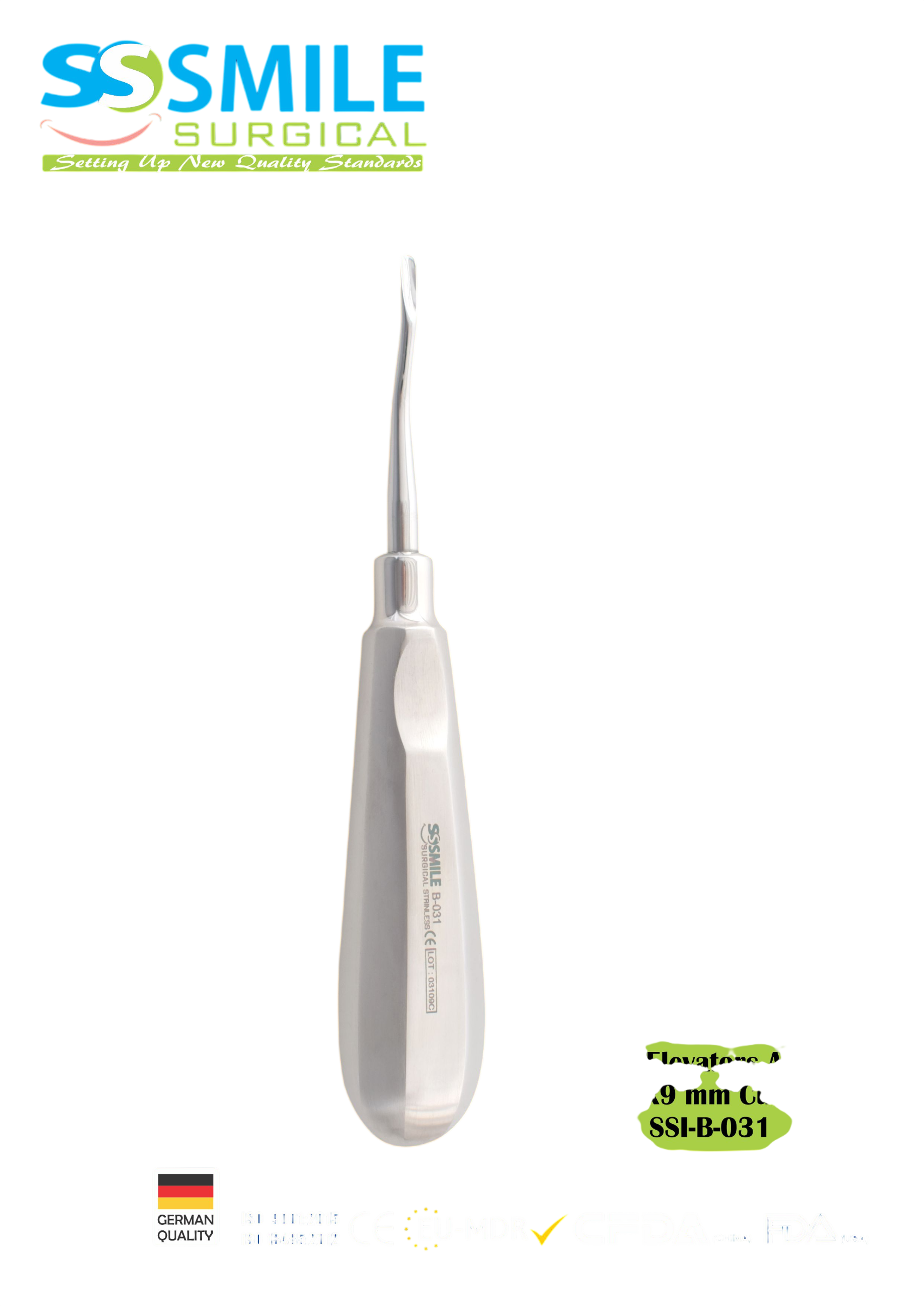 ASİDENTSMILE SURGICALSSI-B-032SMILE SURGICAL SSI-B-032 ROOT ELEVATORS APEXO CURVED (KÖK ELEVATÖRÜ EĞRİ) 3.0X14 MM